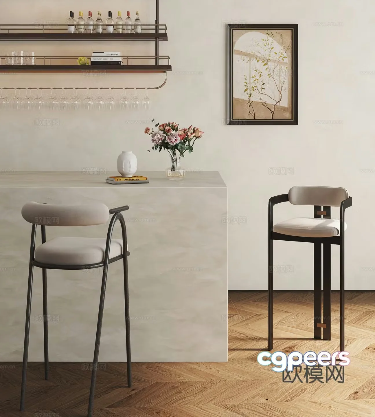 Medieval style bar stool bar chair bar table 3D model