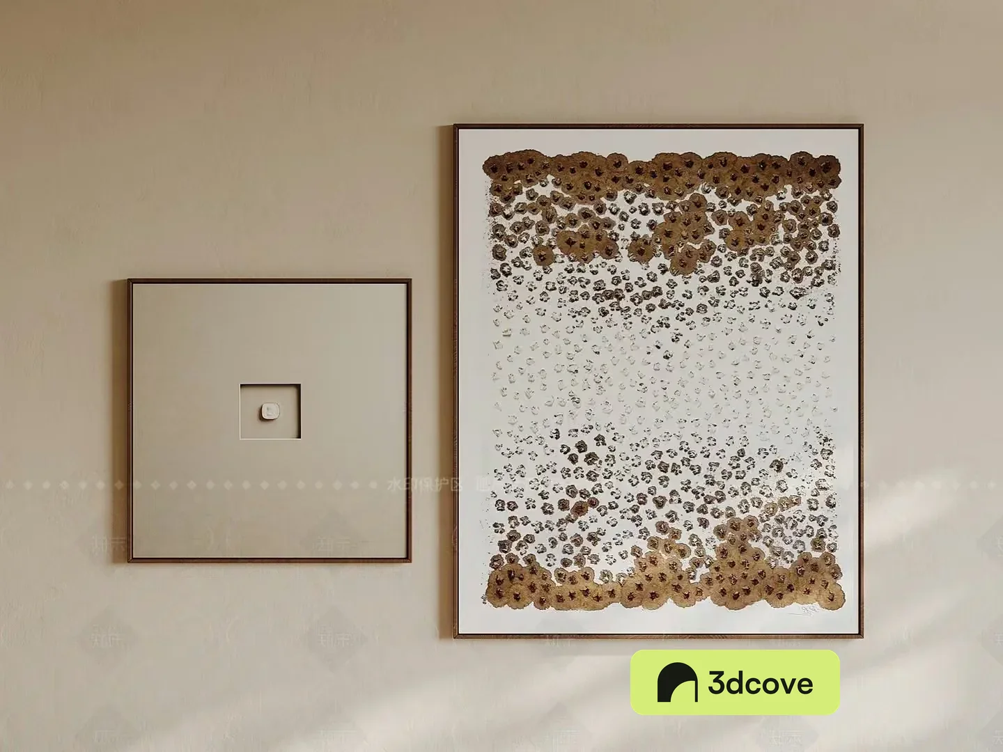 A Framed Artwork With A Beige And Gold Color Scheme