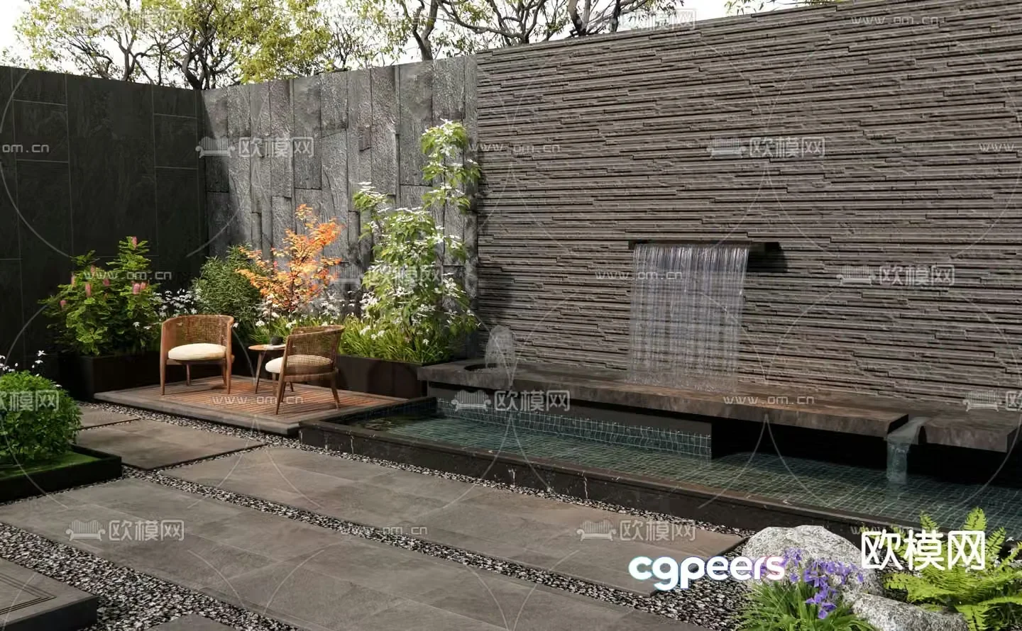 Courtyard landscape rockery waterscape 3D model