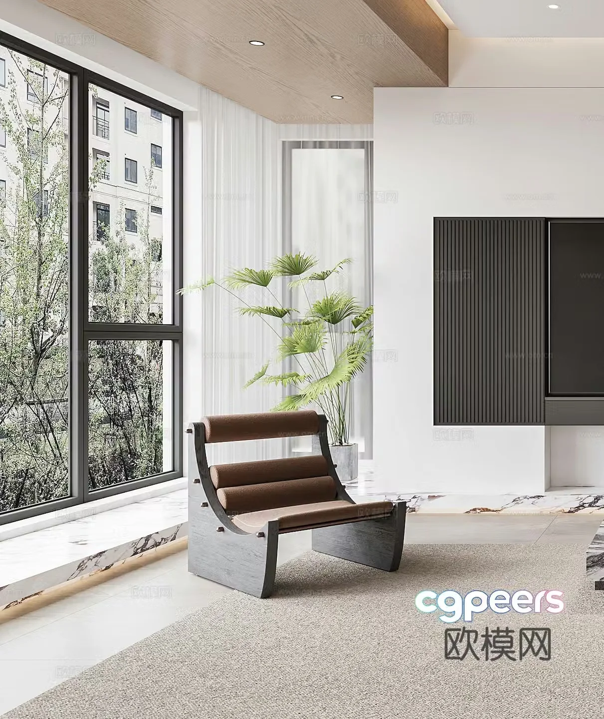 Modern leisure chair Italian leisure chair side table corner table single chair simple leisure chair potted 3D model