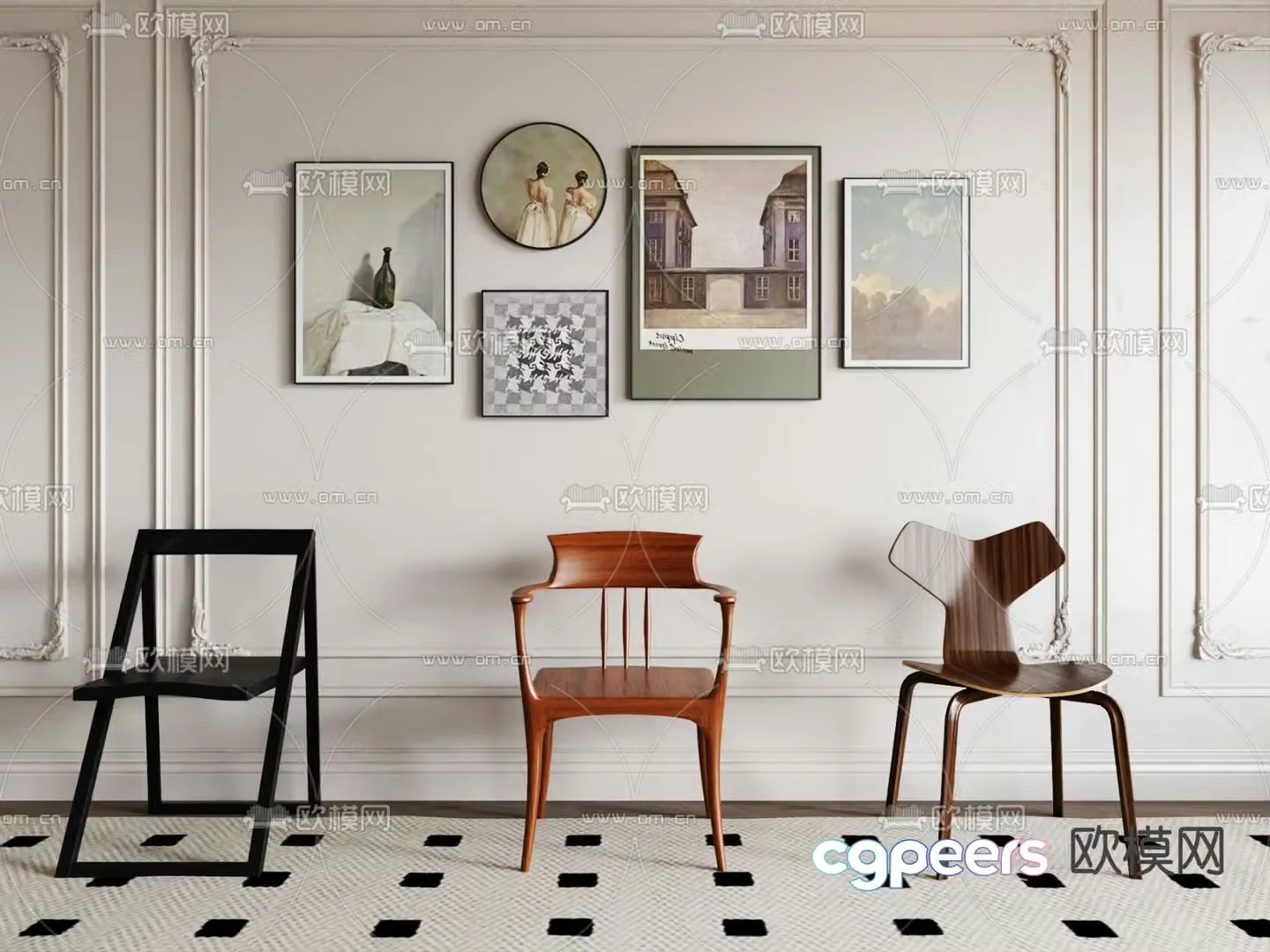 Medium style chair dining chair 3d model