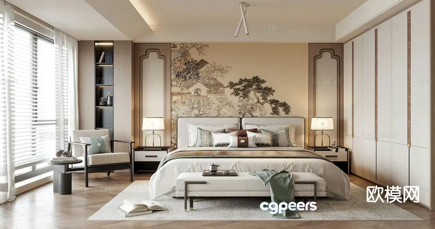 New Chinese style bedroom master bedroom 3d model