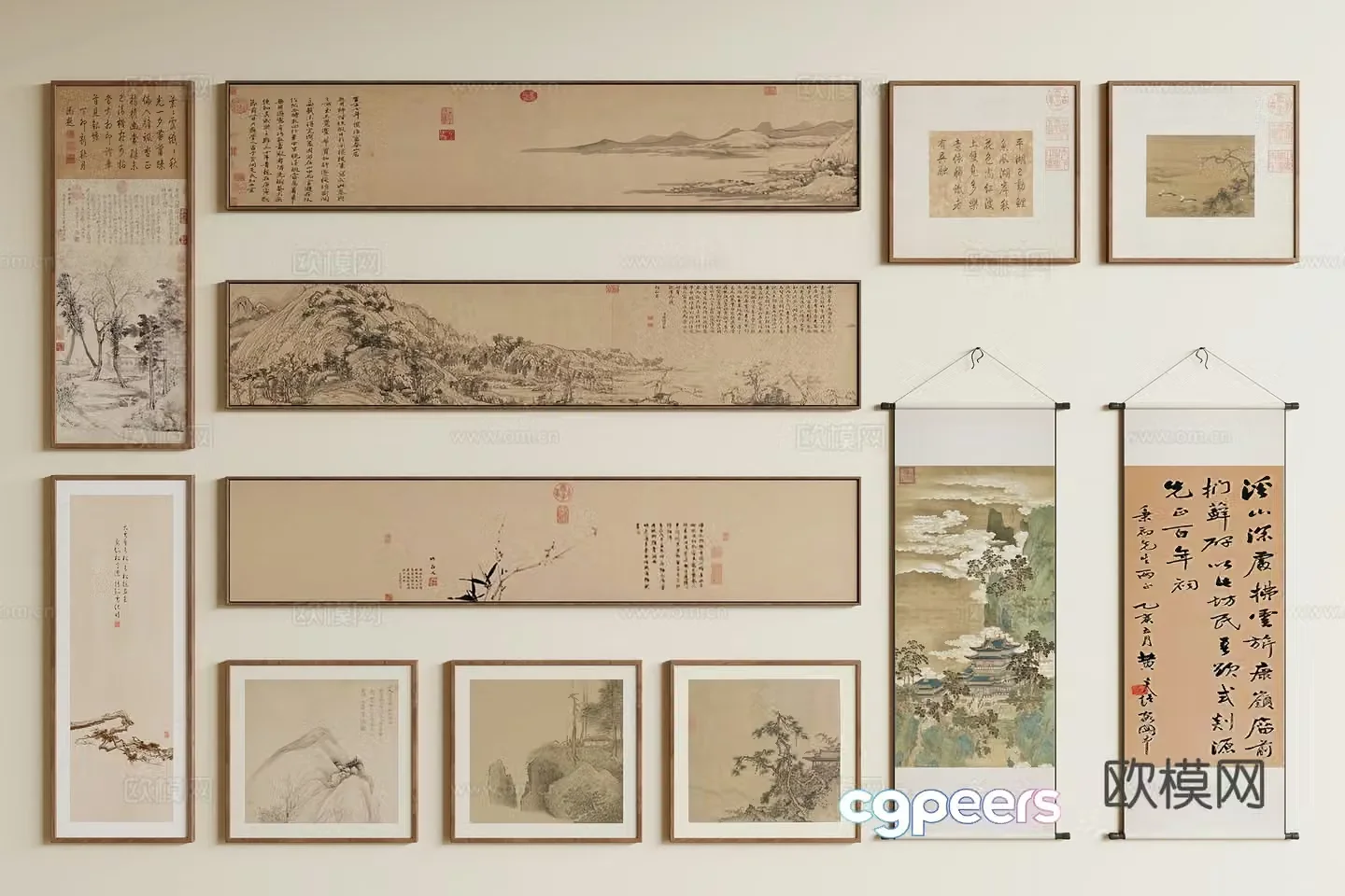 New Chinese Song style hanging painting combination 3D model