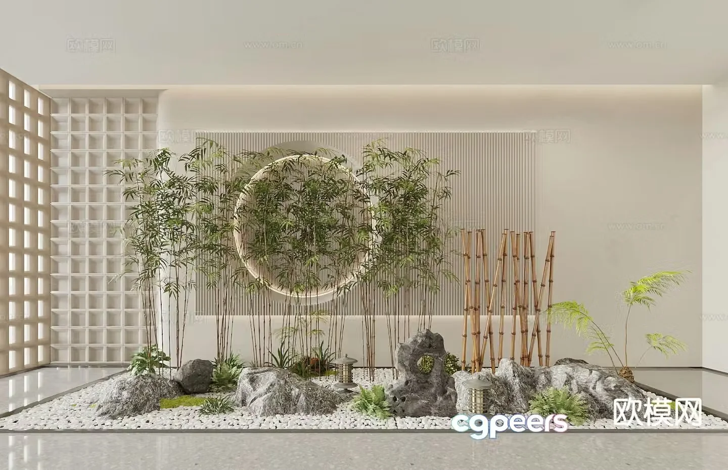 New Chinese style indoor landscape 3D model of indoor landscaping