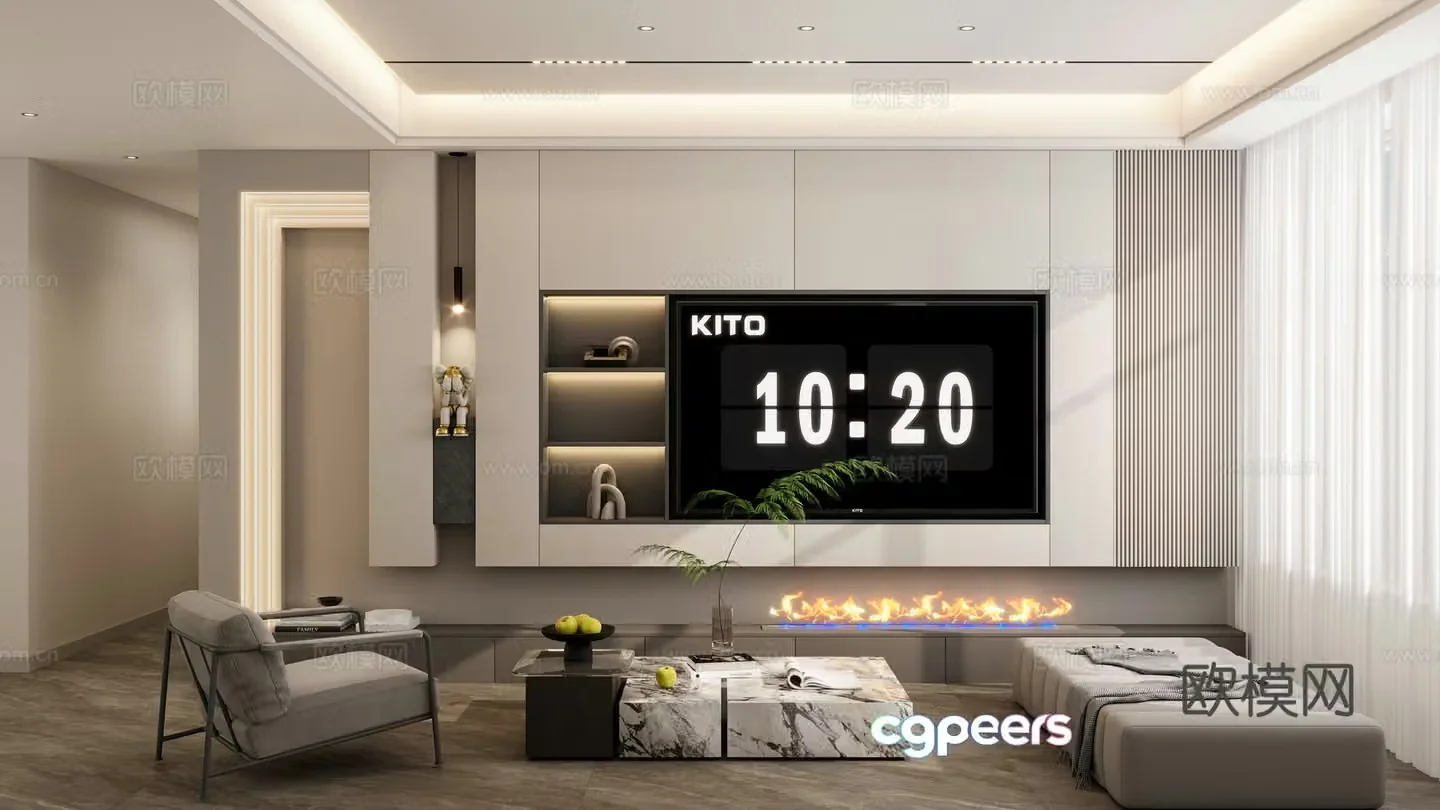 Italian living room TV wall area 3D model