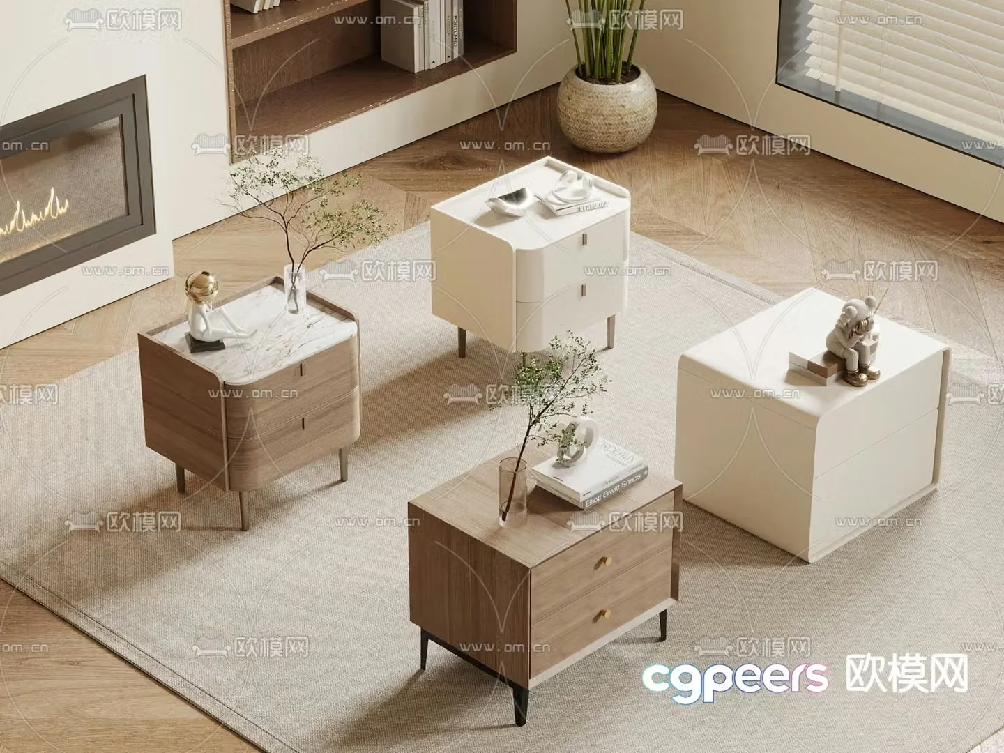 Cream style bedside table 3d model
