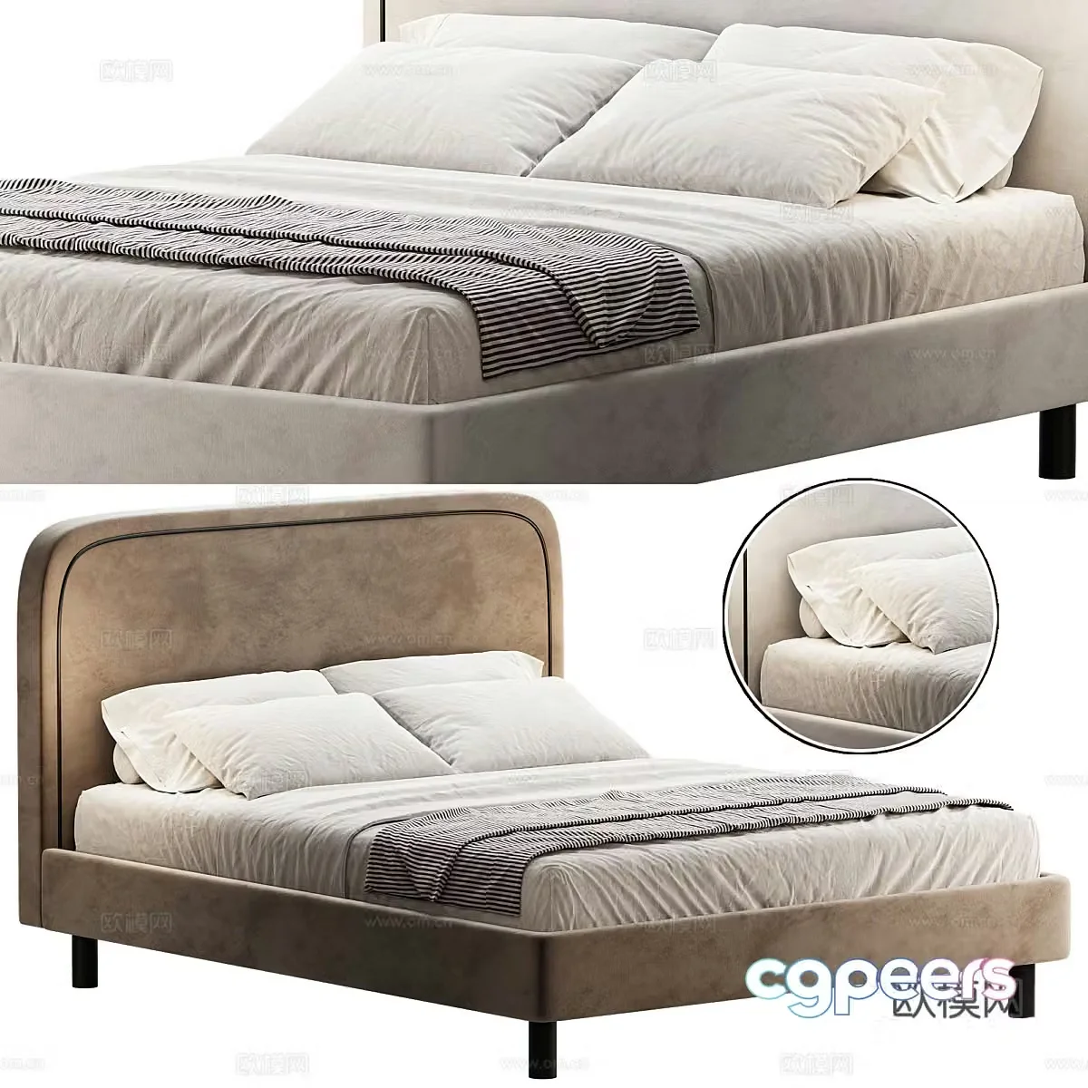 New Chinese style fabric double bed 3D model