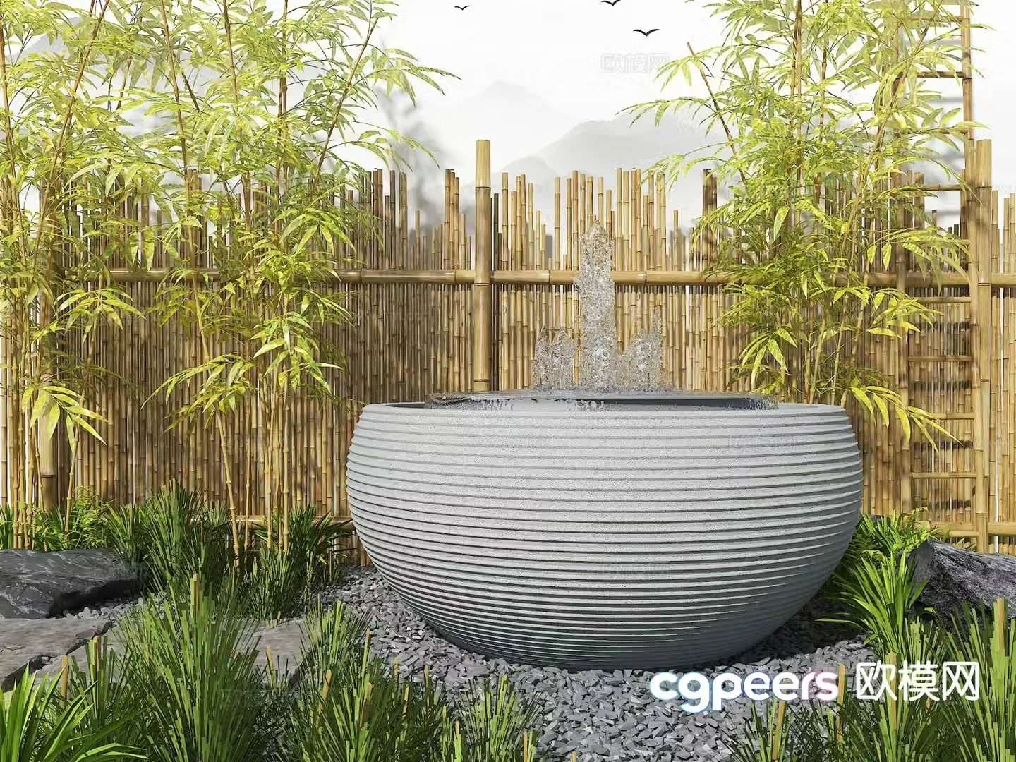 Courtyard landscape water tank fountain 3d model