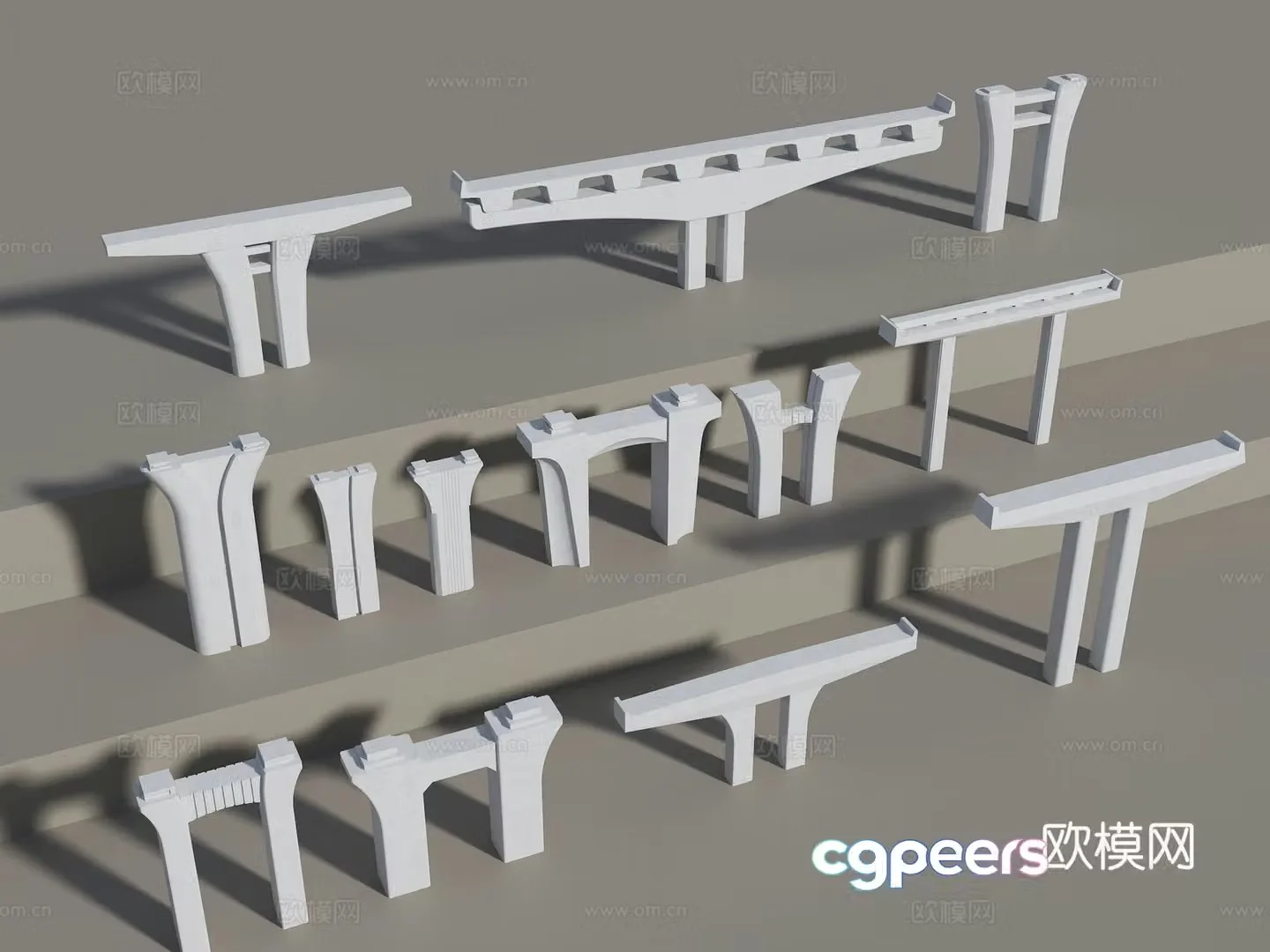 Modern elevated bridge piers high-speed rail piers viaduct columns small box girder piers continuous beam piers 3D model