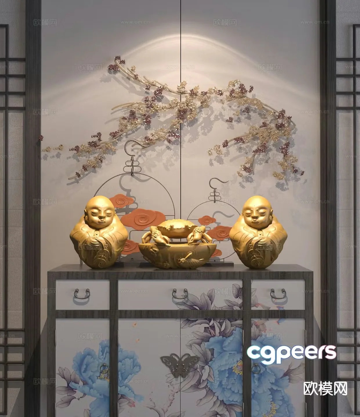 Traditional Chinese side cabinet furnishings toad Buddha statue 3d model