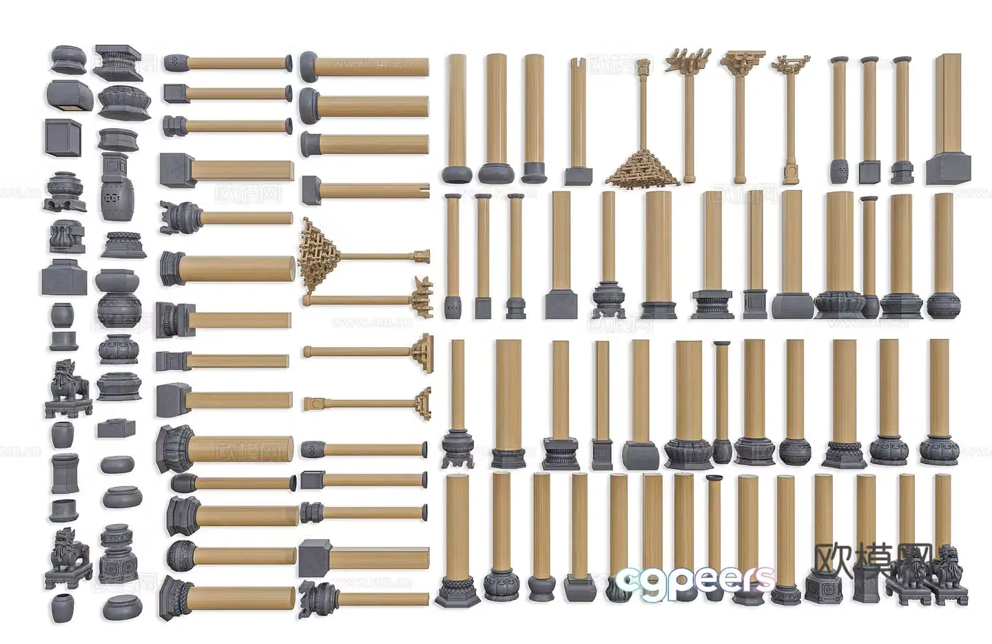 Chinese columns bunker mortise and tenon structure new Chinese style ancient building columns bunker mortise and tenon columns ancient building columns 3D model