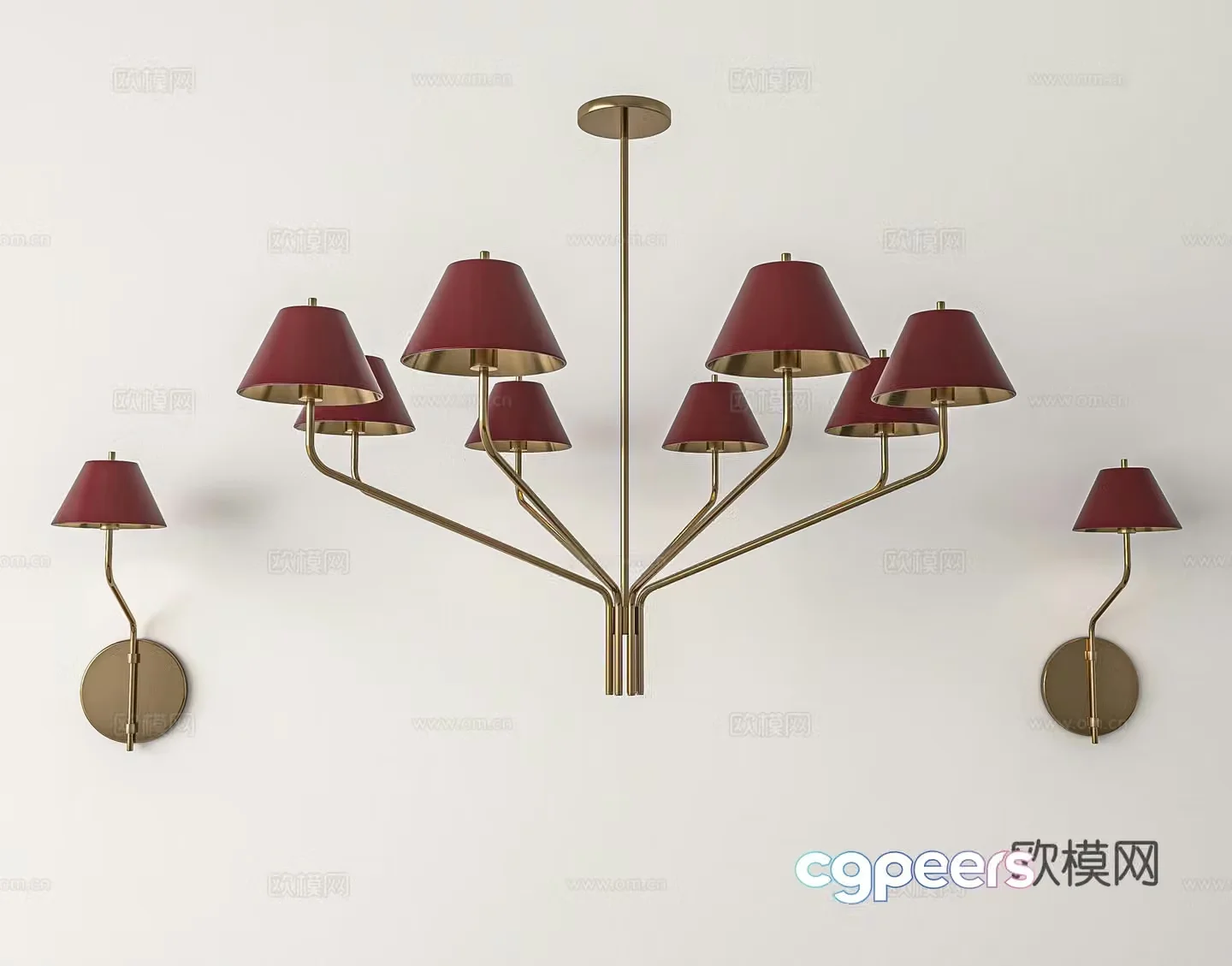 Light luxury multi-head chandelier 3D model