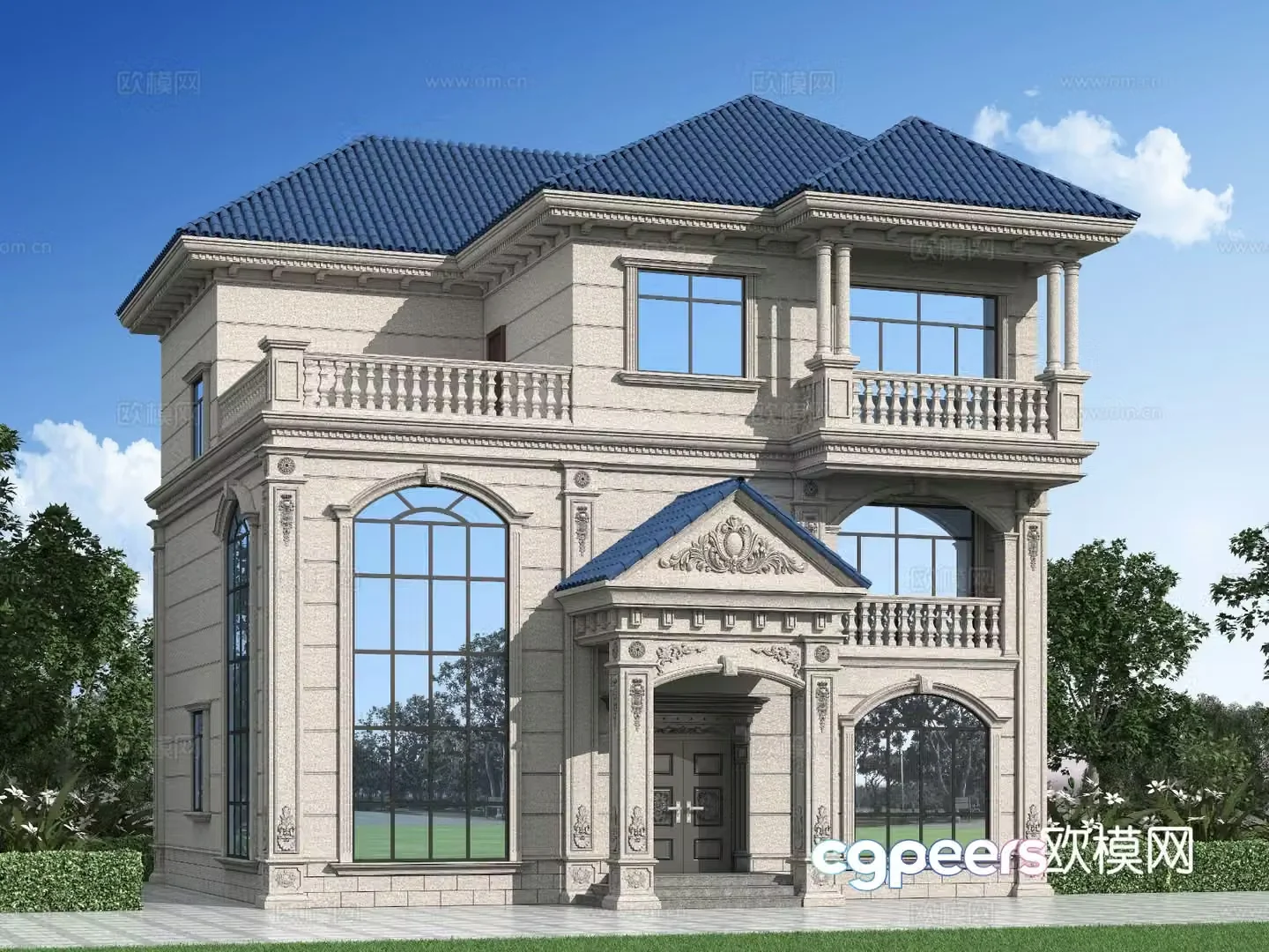 European style single-family villa appearance 3D model