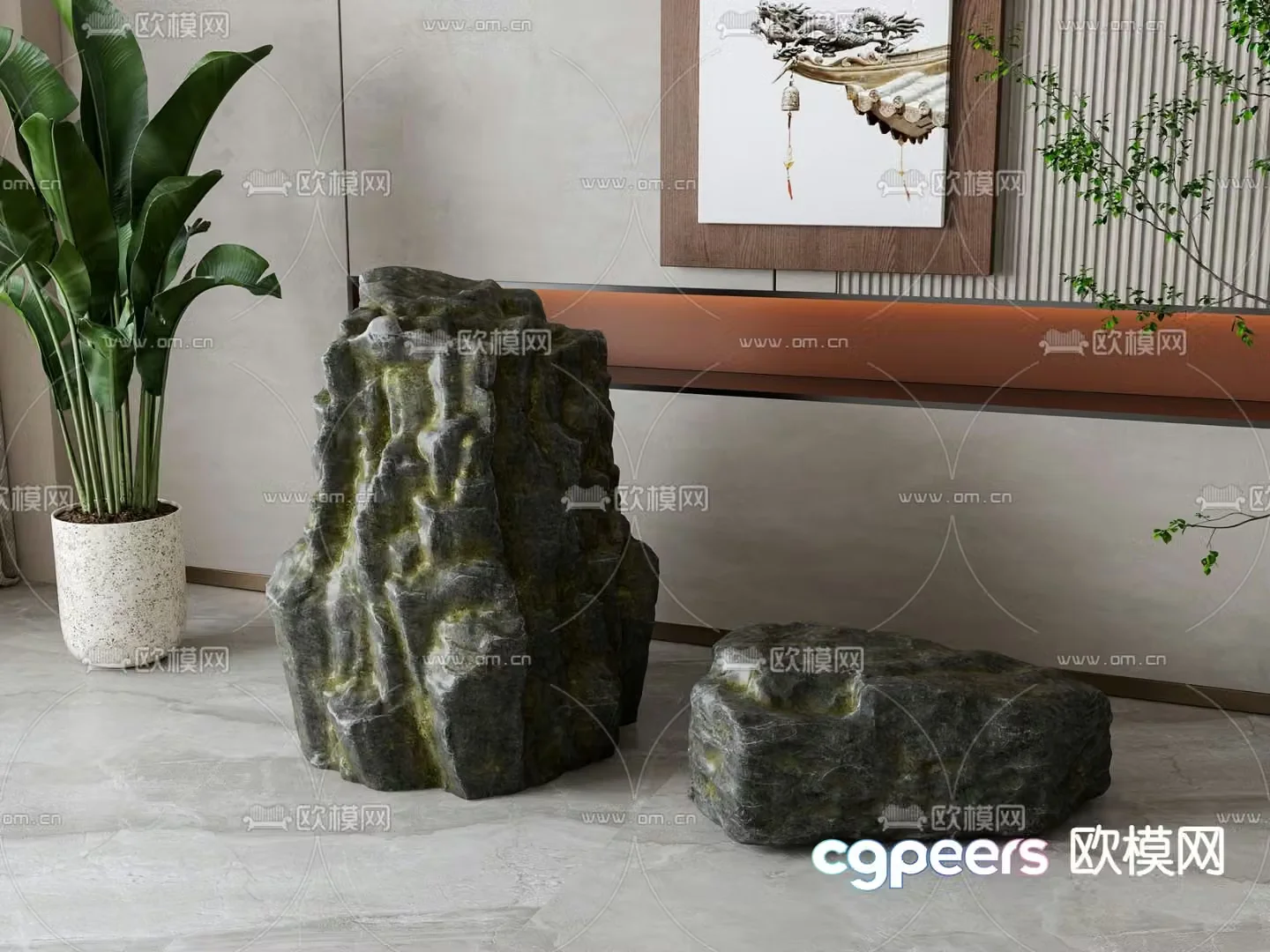 New Chinese style stone rockery ornaments 3D model