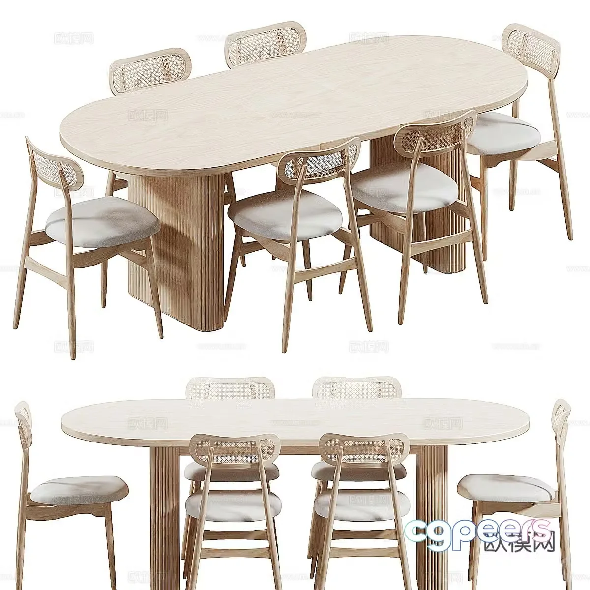 New Chinese Oval Dining Table and Chair Combination 3D Model