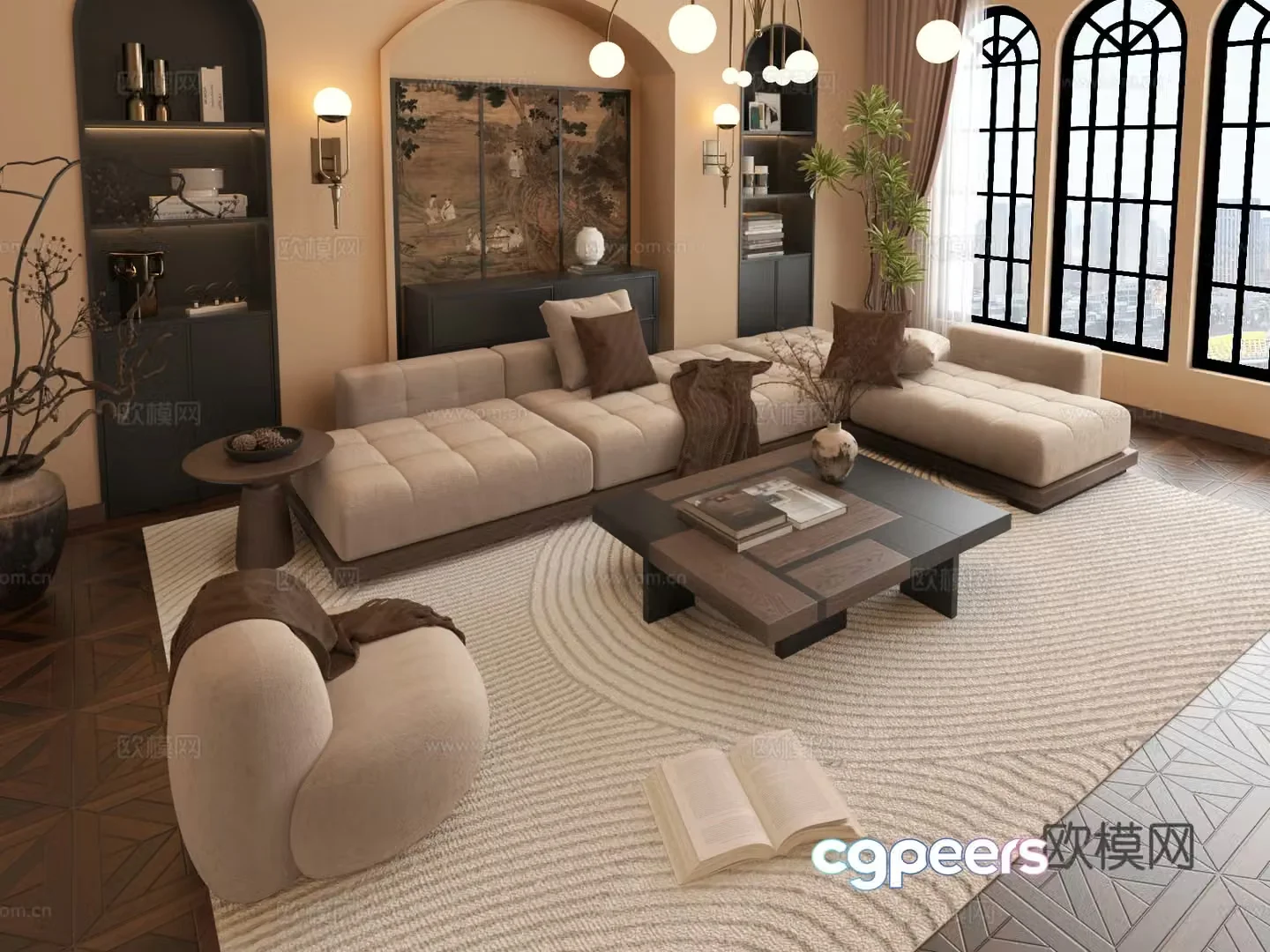 Middle-aged sofa wall 3d model