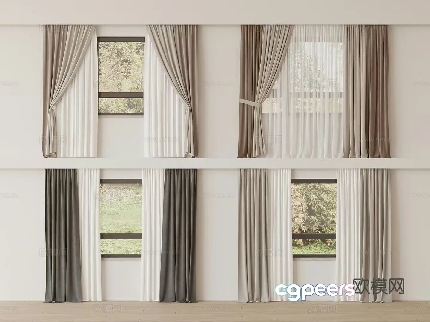 Modern curtains window screen 3d model