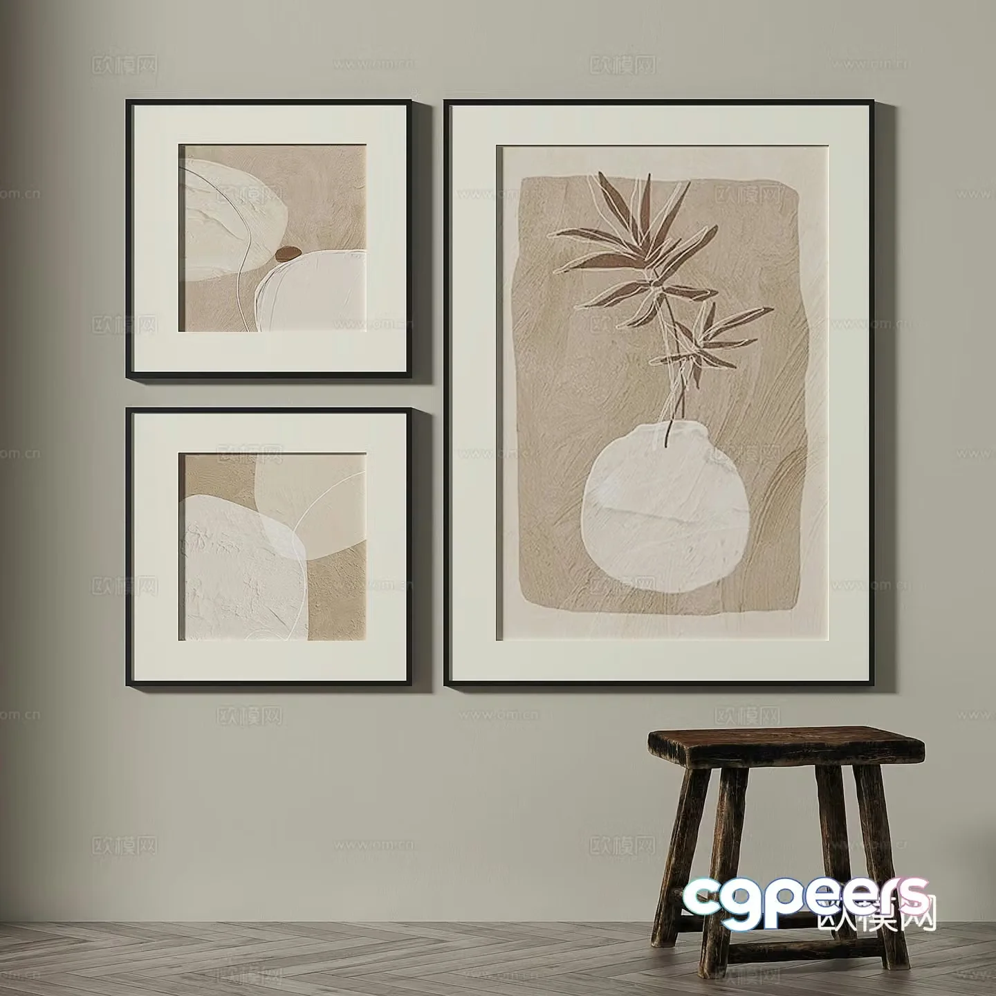 Retro medieval simple abstract light luxury wasabi decorative painting 3d model