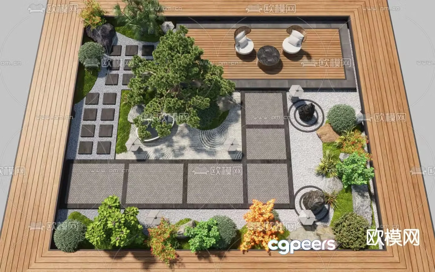 Courtyard landscape dry landscape 3d model