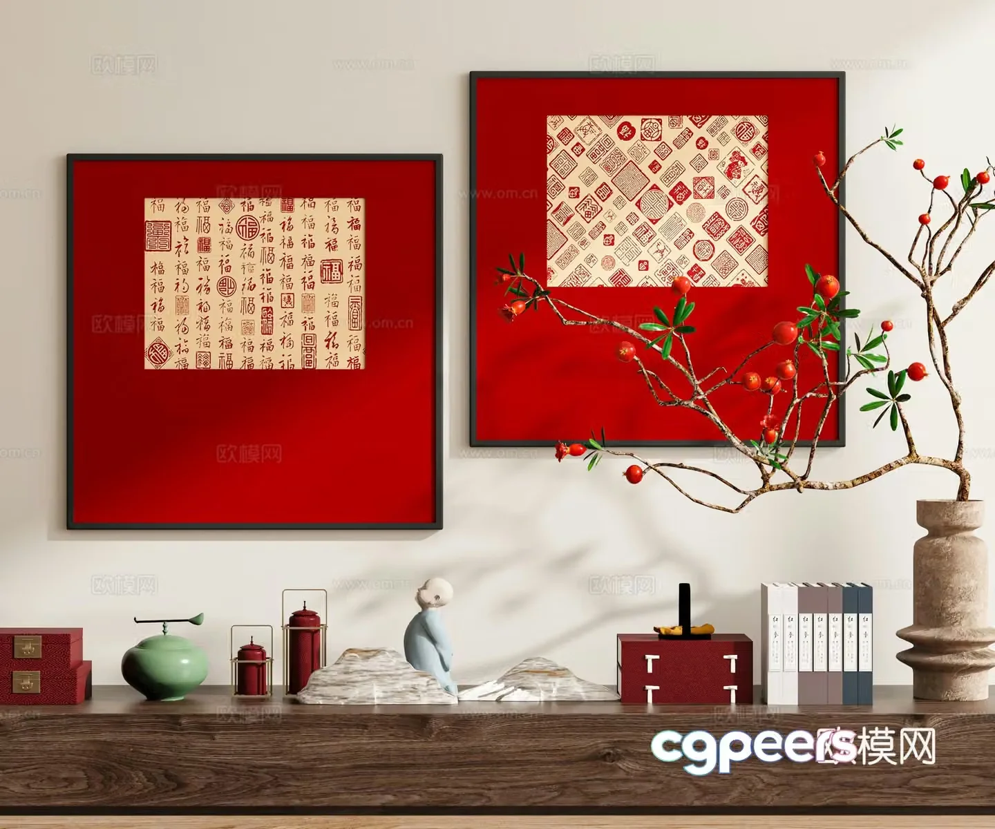 New Chinese style hanging paintings festive hanging paintings 3D model