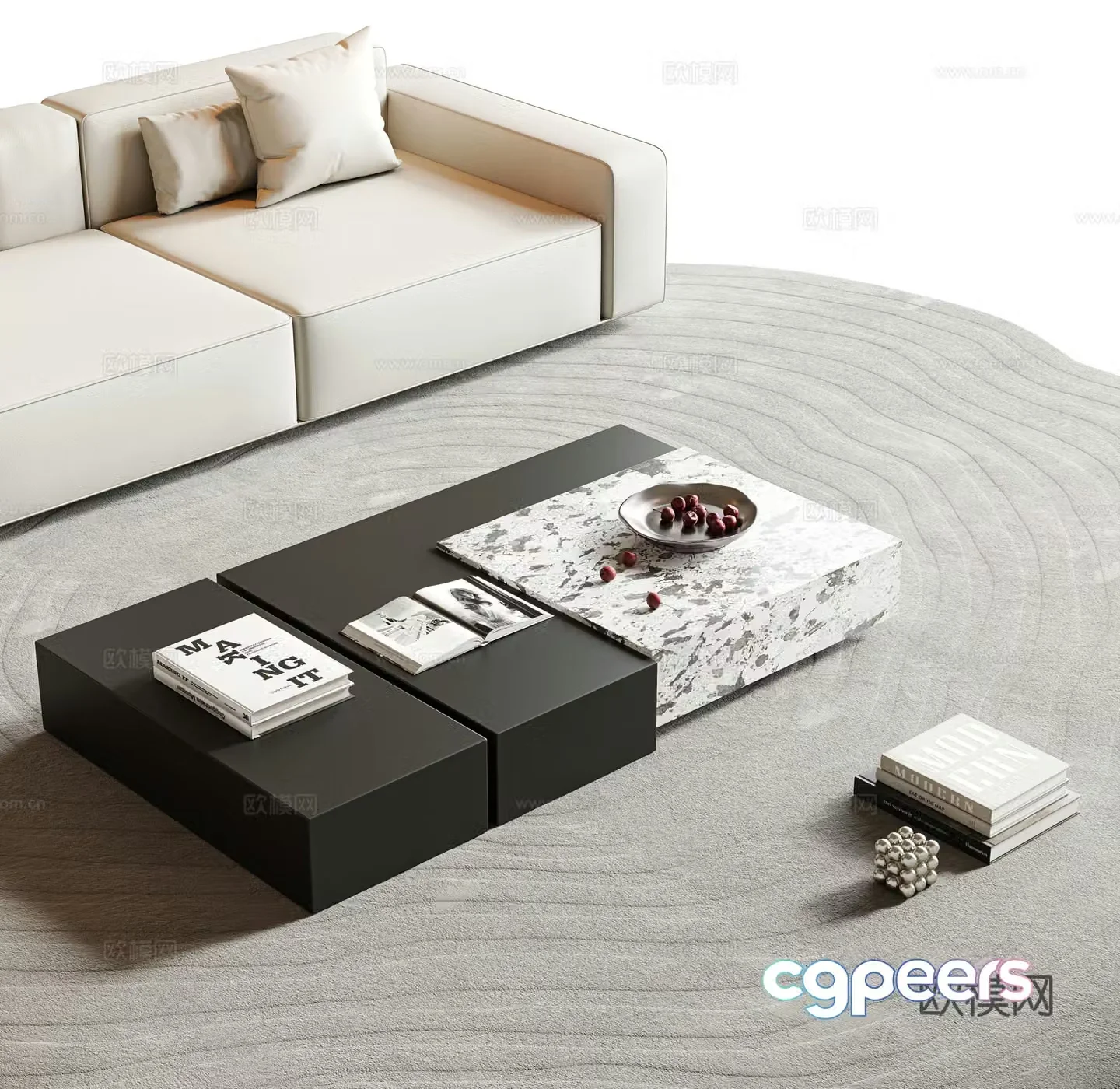 Combination coffee table marble coffee table Italian coffee table rock-pan coffee table square coffee table book 3d model