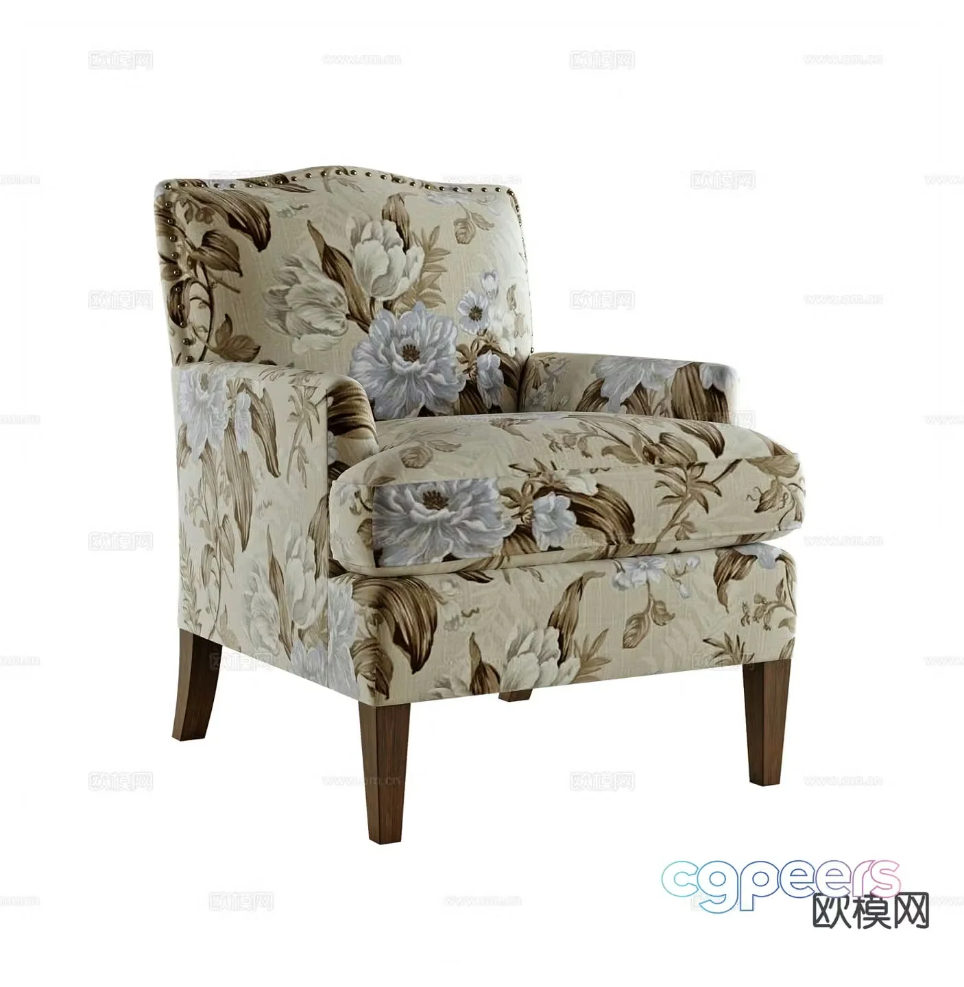 American single sofa patterned fabric sofa 3d model