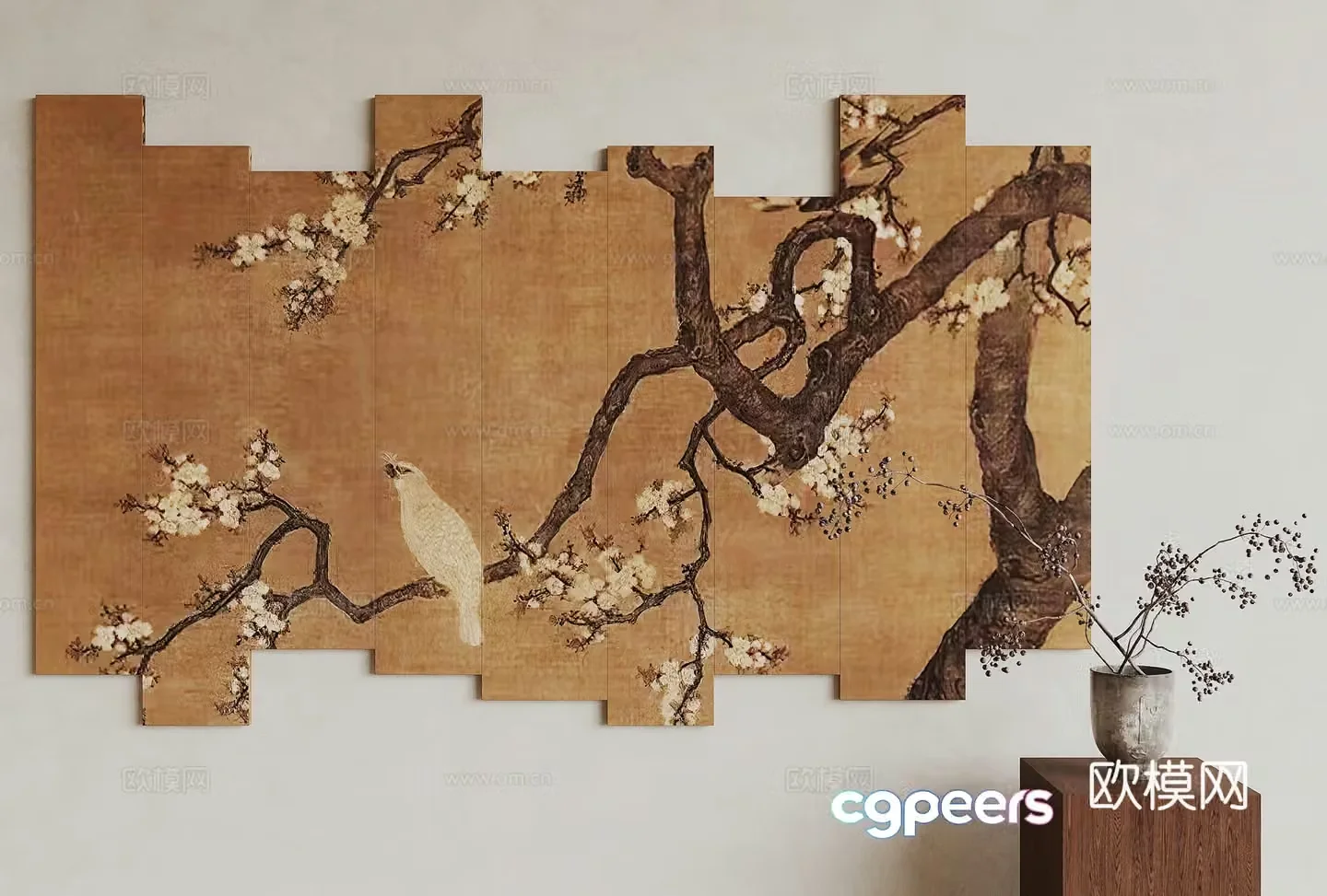 New Chinese style hanging painting flower and bird painting decorative painting 3D model