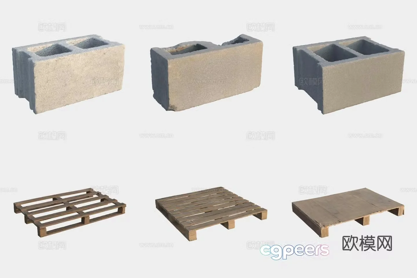 Hollow brick wood shelf shelf 3d model