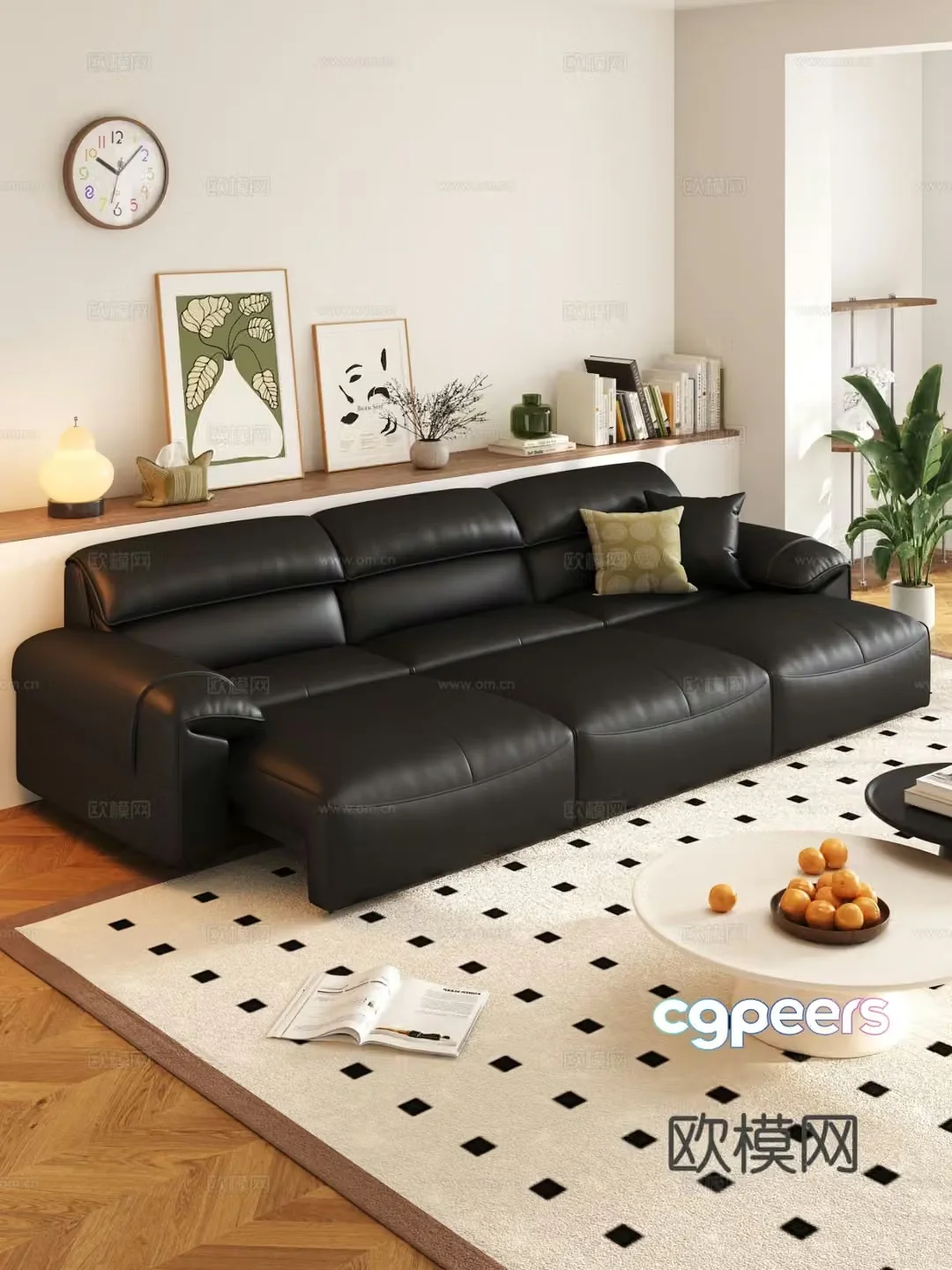 Modern leather sofa three seater sofa 3d model