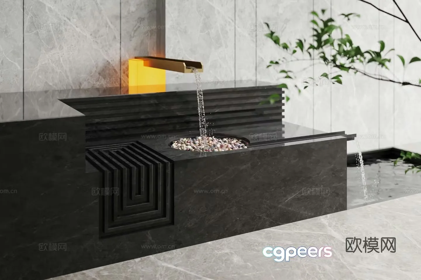 Modern water landscape running water bowl indoor waterscape 3d model