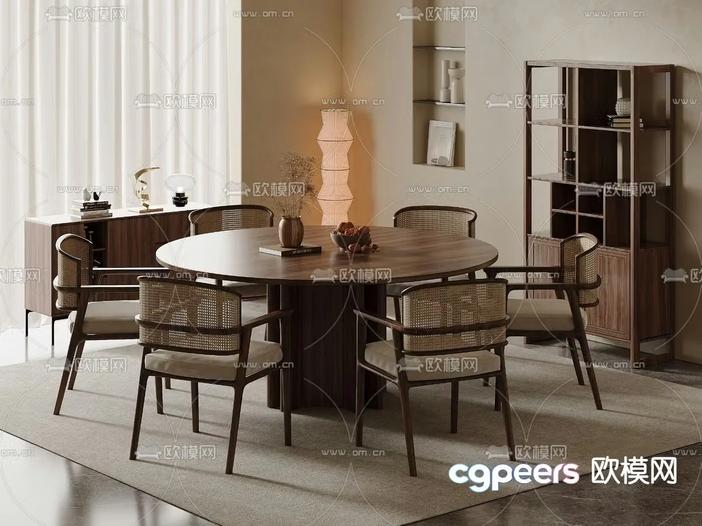 Medieval style dining table and chairs round dining table 3D model
