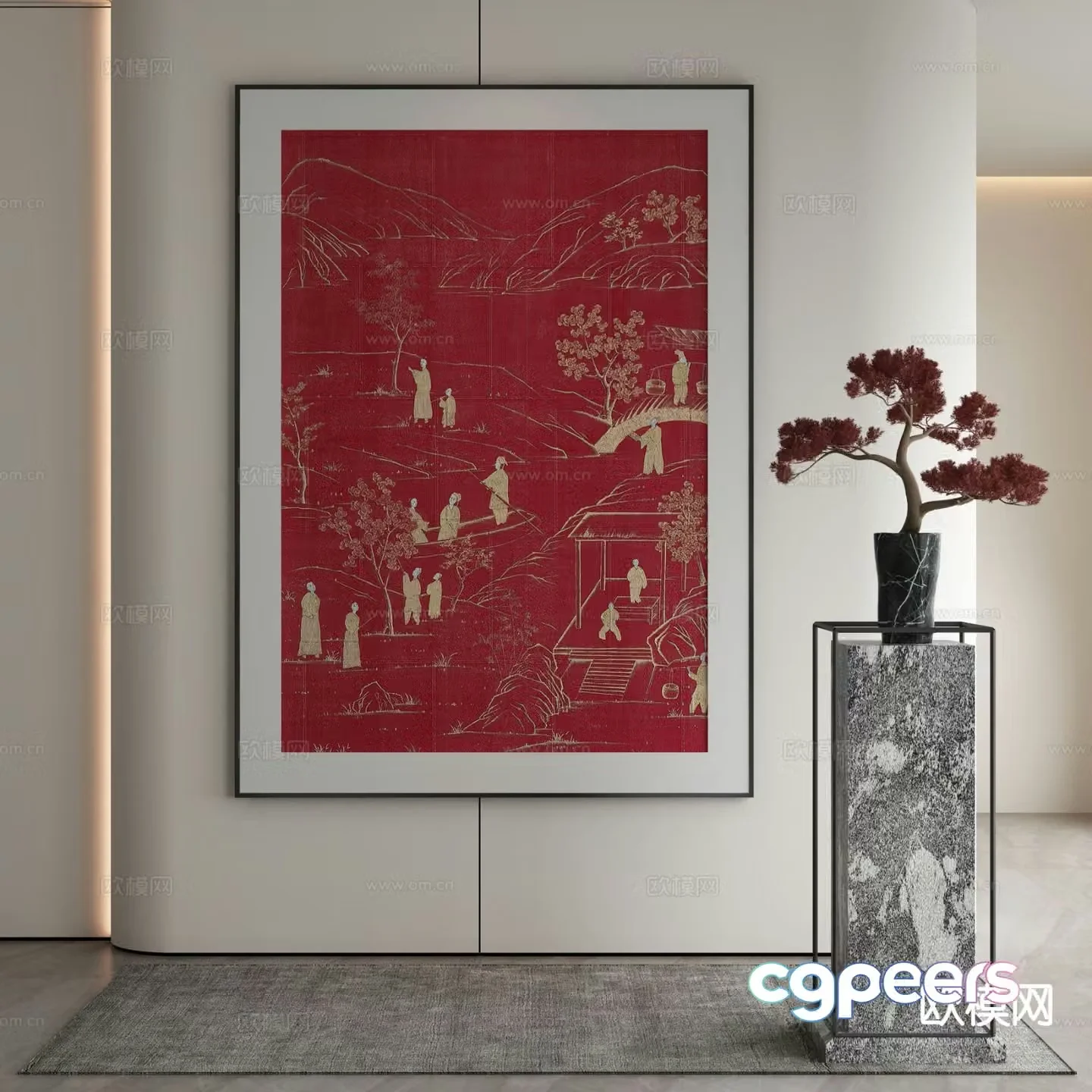 New Chinese style architectural painting decorative painting 3D model