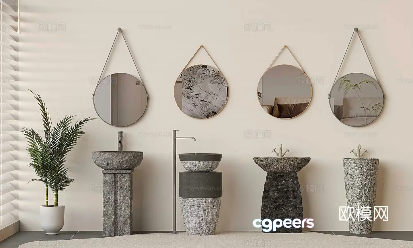Modern washbasin combination mirror marble basin stone basin 3d model