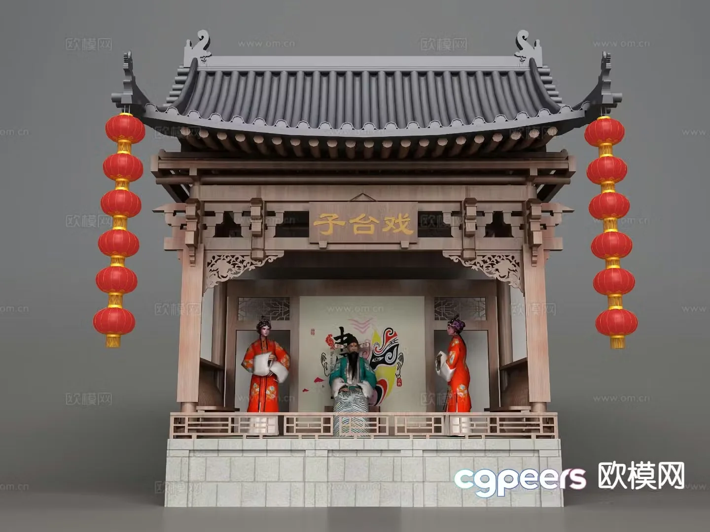 Theater stage Liyuan stage ancient building folk sketch 3D model