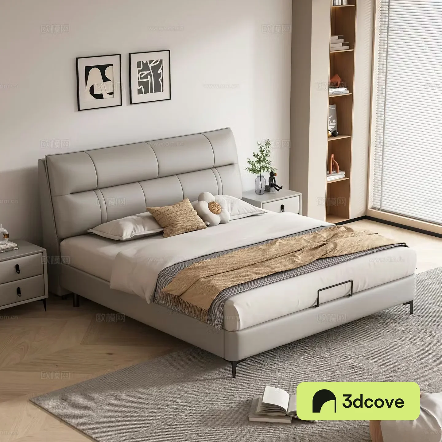 Double bed leather soft bag double bed light luxury master bedroom bed Italian minimalist leather bed bedroom