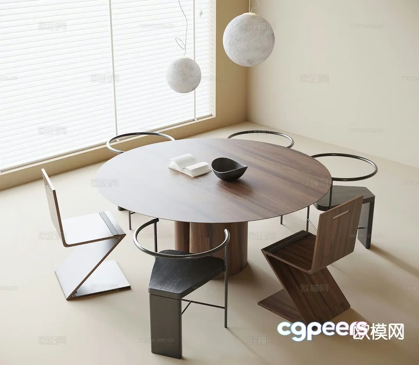 Modern dining table and chairs round table 3d model