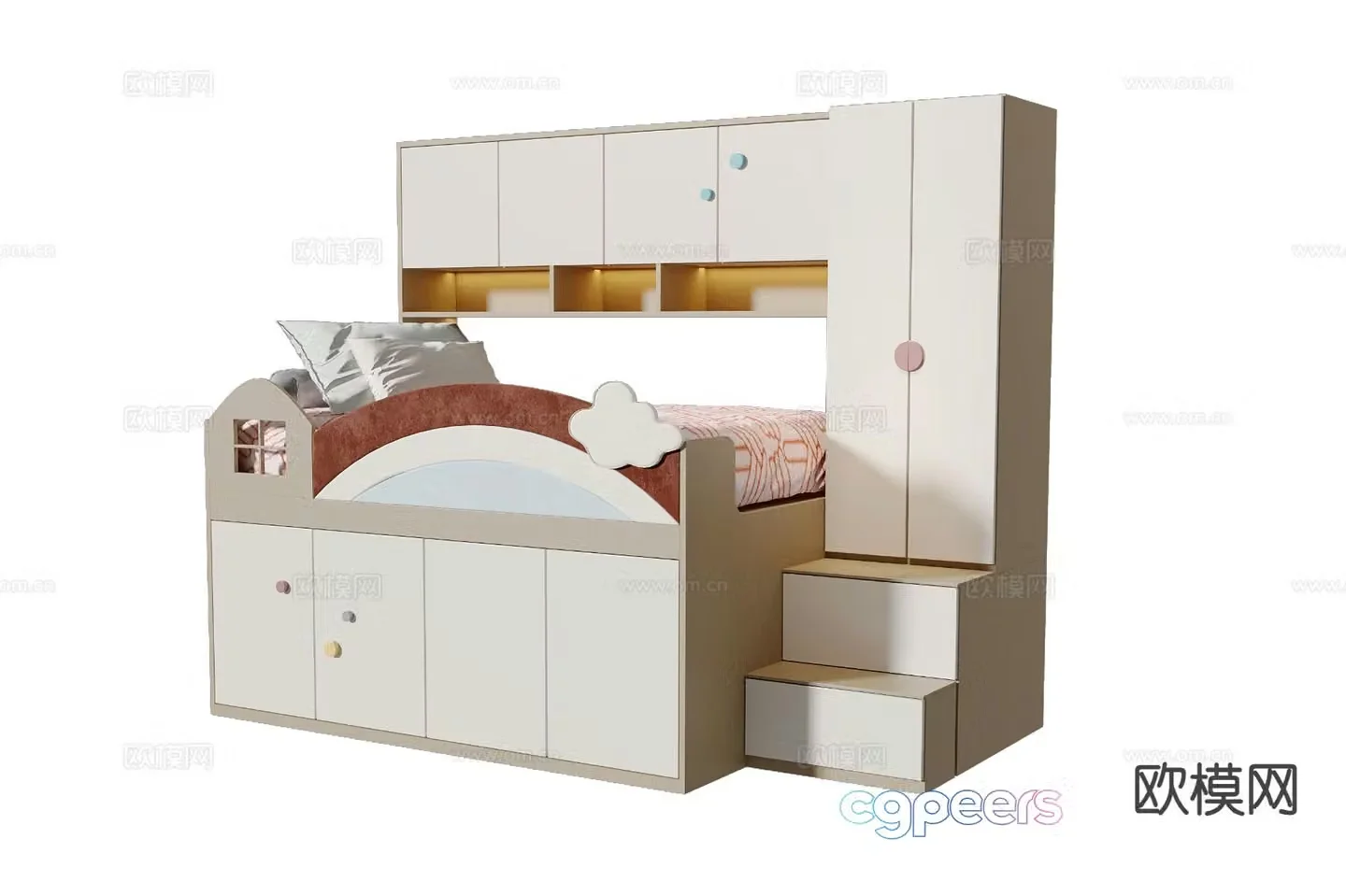Modern children’s bed bunk bed tatami bed 3d model