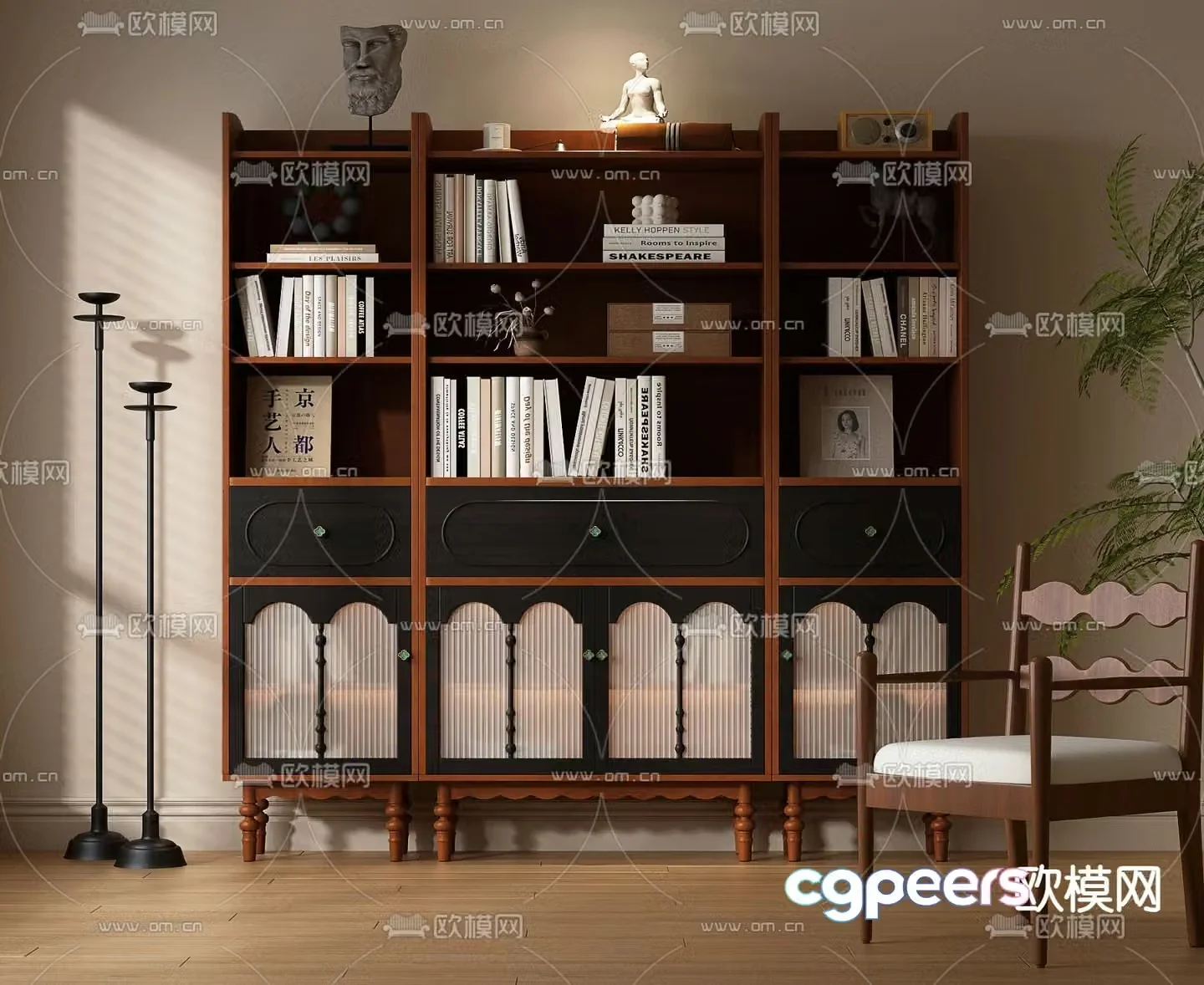 French bookcase display cabinet 3d model