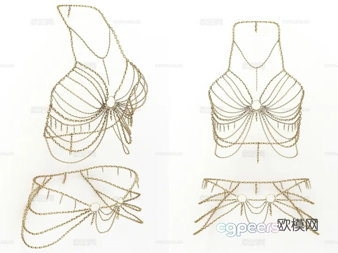 Decorative gold chain chain decoration body decoration 3d model