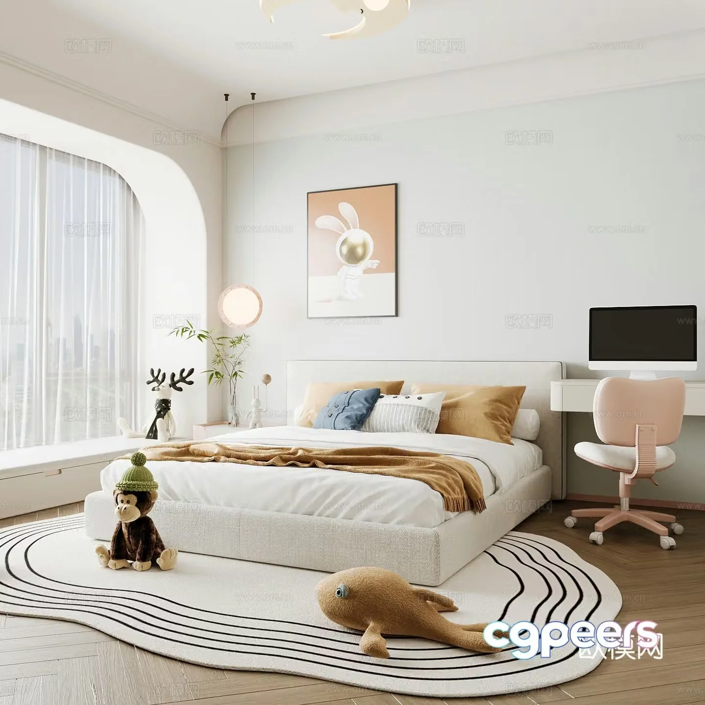 Modern children’s room boy’s room girl’s room children’s bed children’s wardrobe children’s desk 3d model