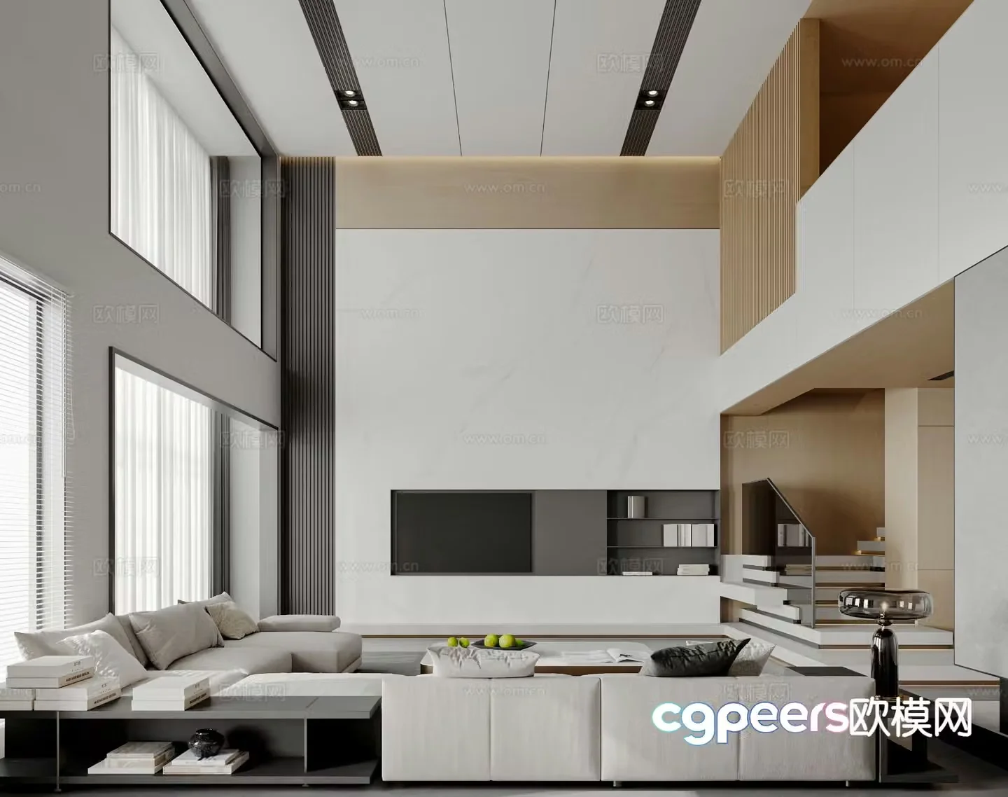 Modern villa living room empty living room 3D model