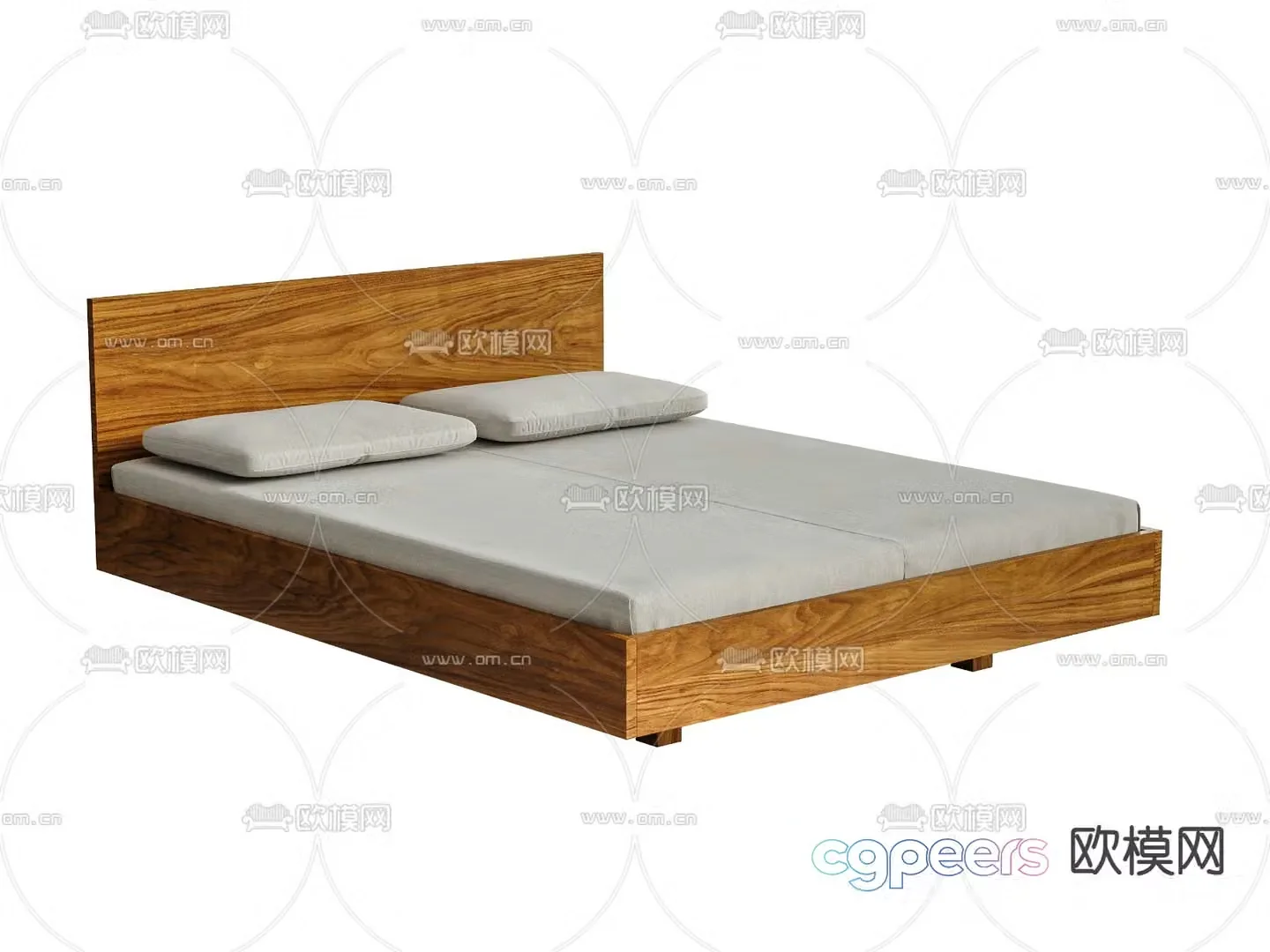 Double bed solid wood bed 3d model