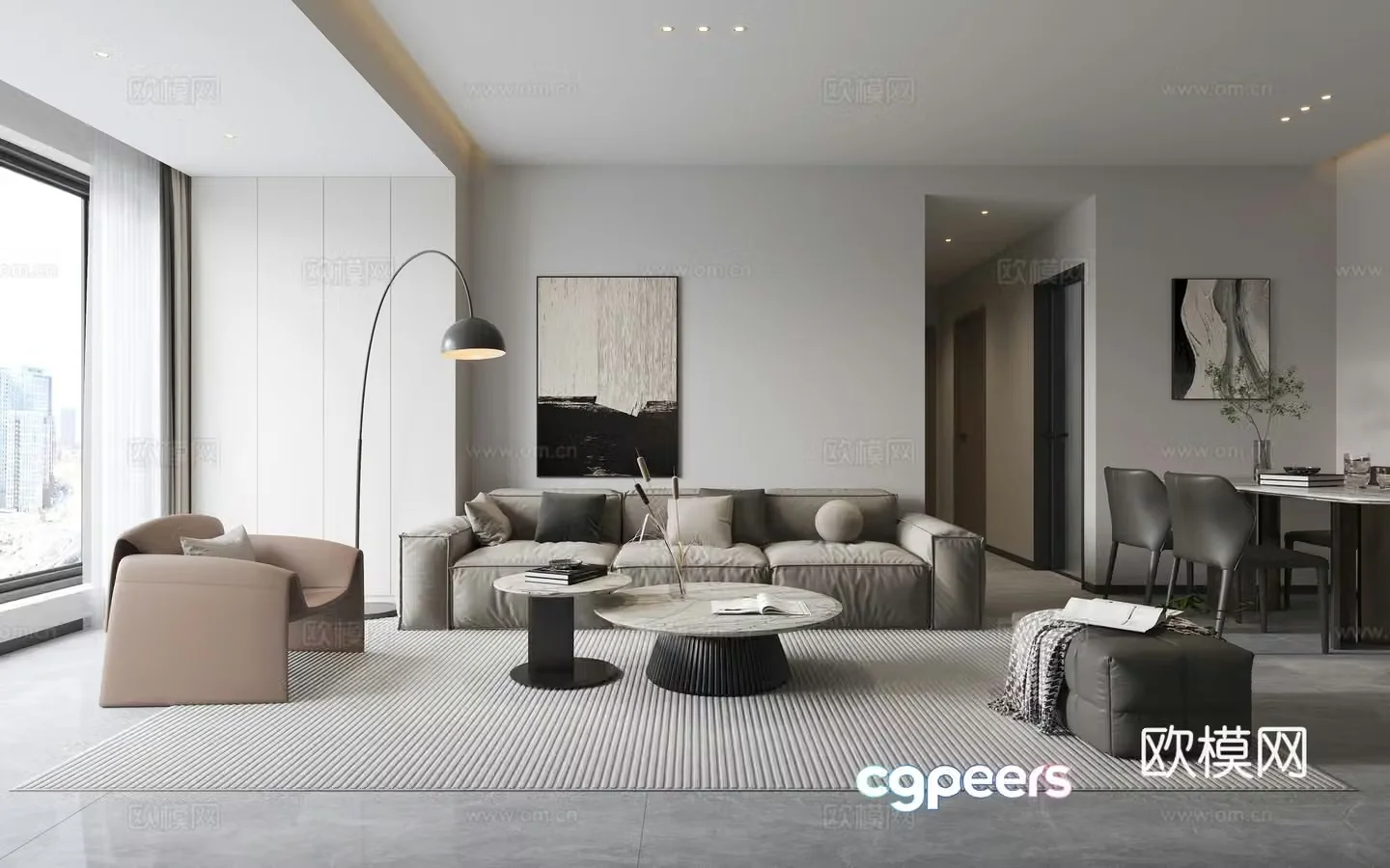 Modern living and dining room 3d model