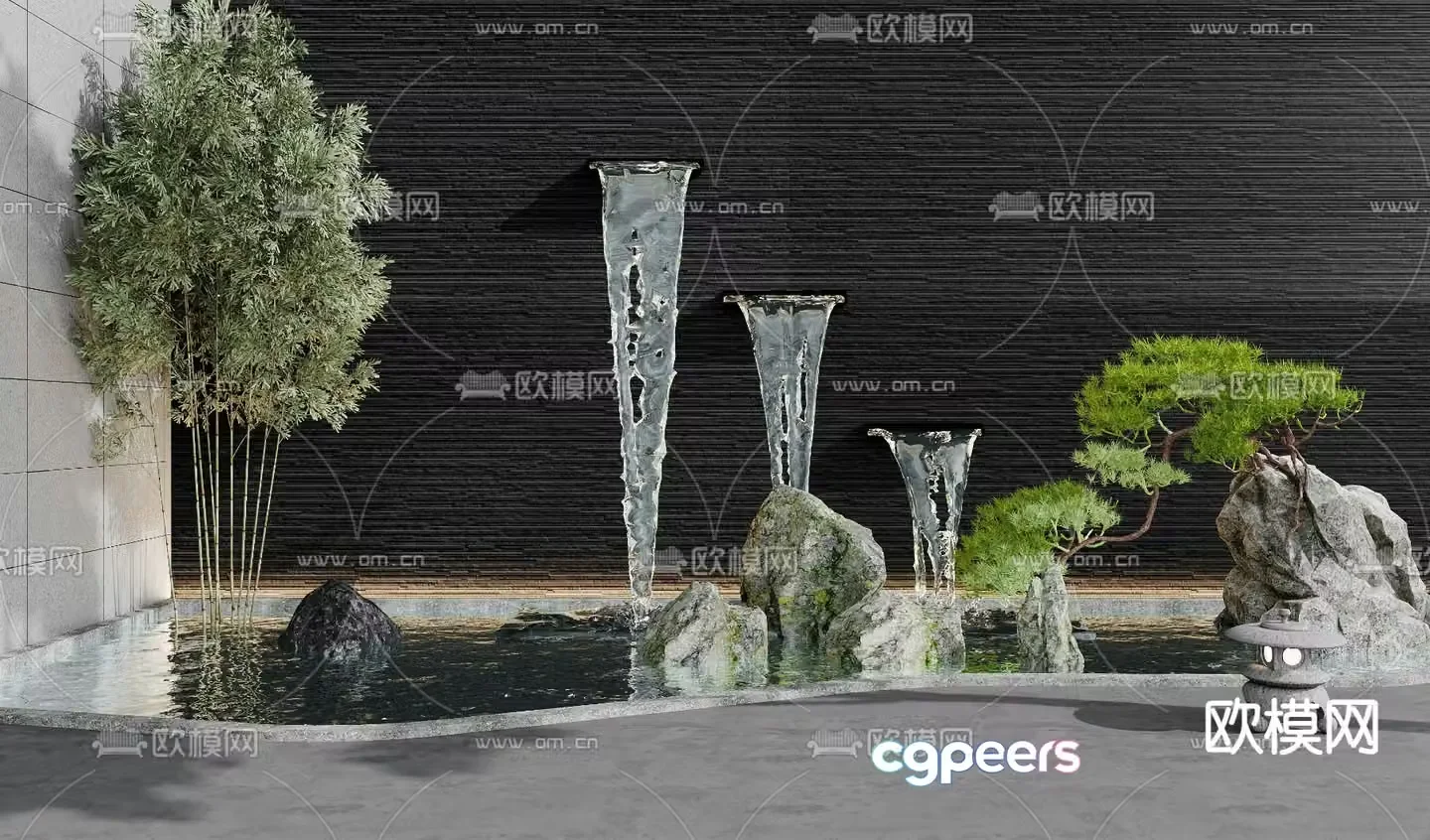 Flowing water feature wall fountain waterfall landscape stone 3D model