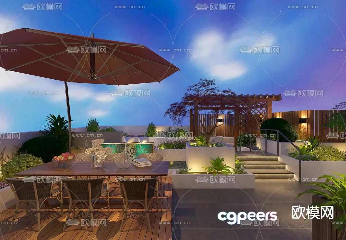 Modern balcony terrace roof garden 3d model