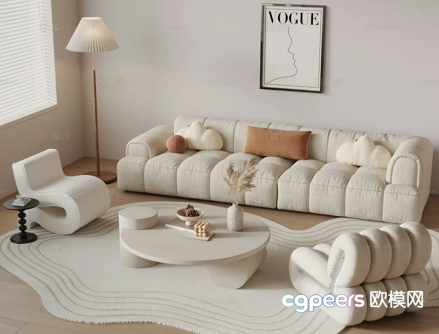Cream style sofa modular sofa 3d model
