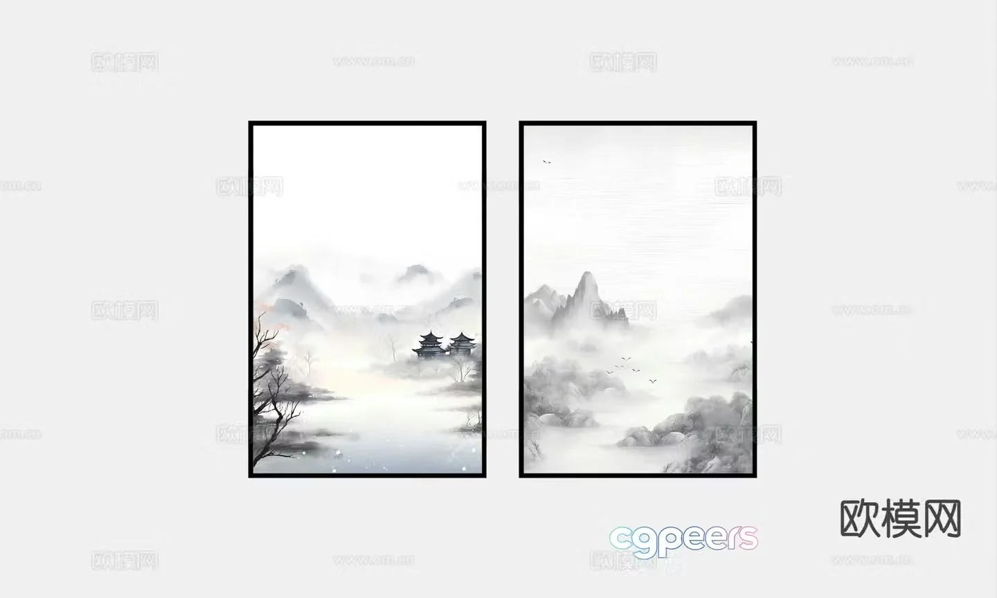 New Chinese style landscape painting decorative painting 3D model