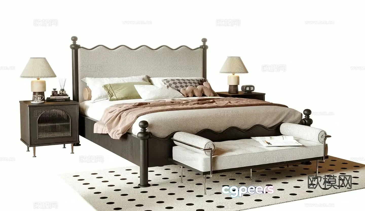 French double bed 3d model