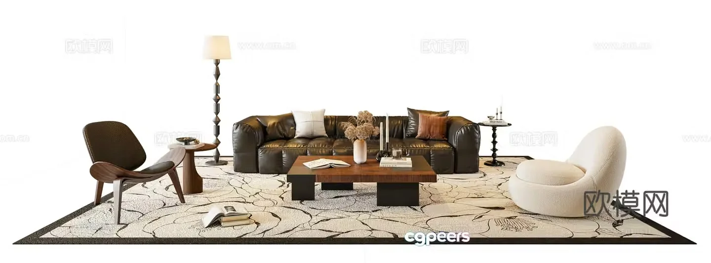 Medium style sofa coffee table combination 3D model