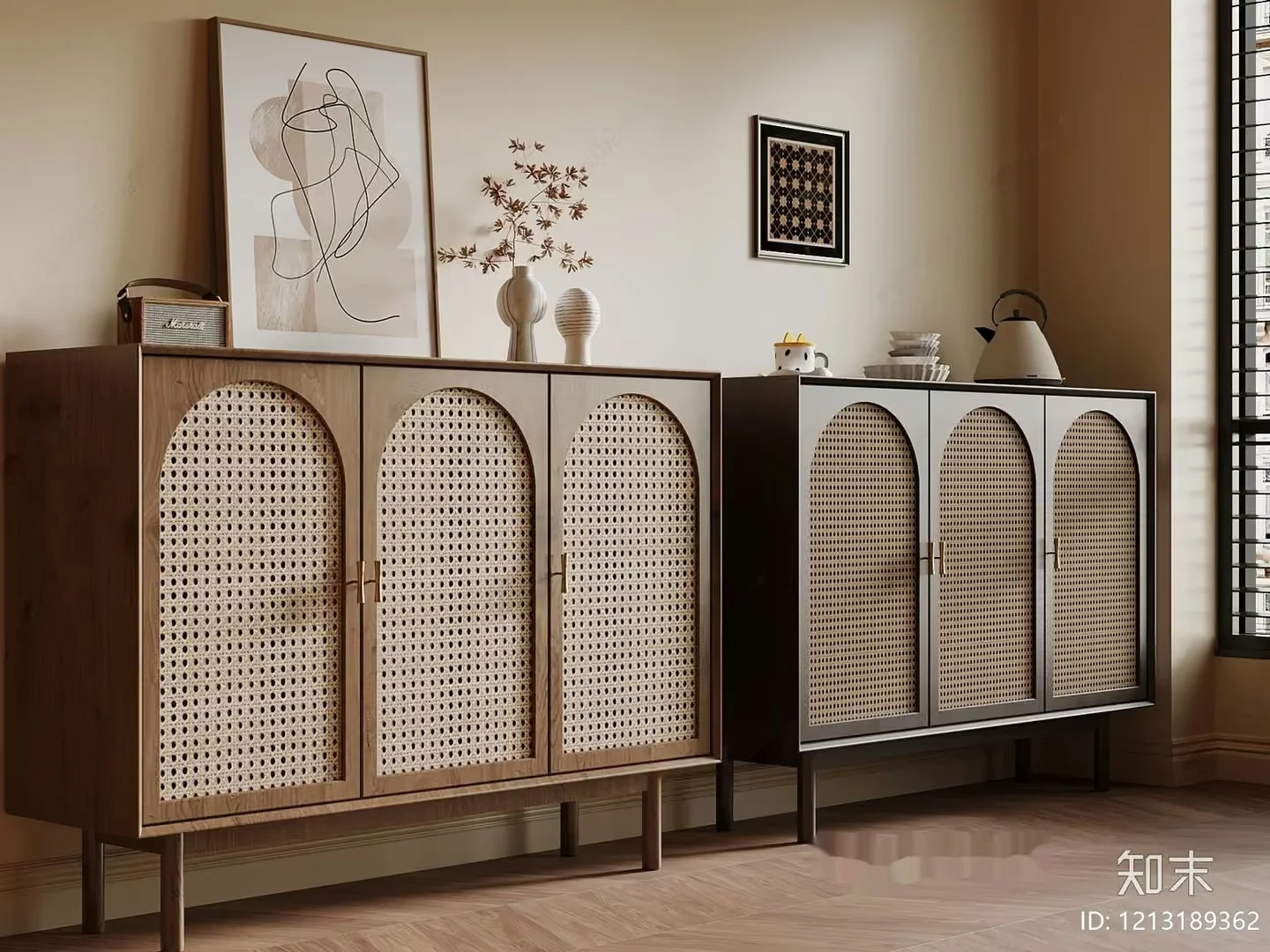 Wooden Cane Door Cabinets 3D Model – 5001 – VRAY Render